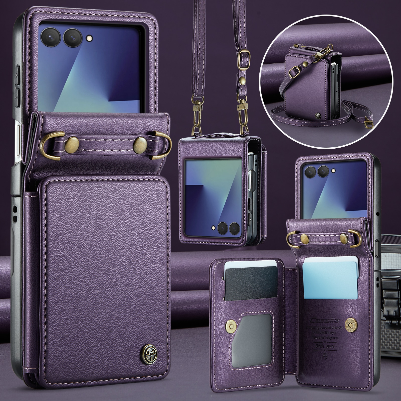 Samsung Galaxy Z Flip 7 Cover med indbygget pung og RFID-beskyttelse Lilla