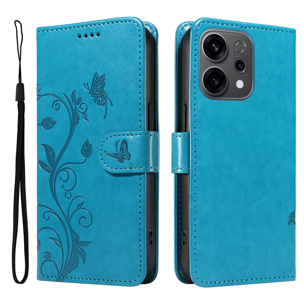 Oppo Reno 14 F Mobiletui med sommerfugle, Blå