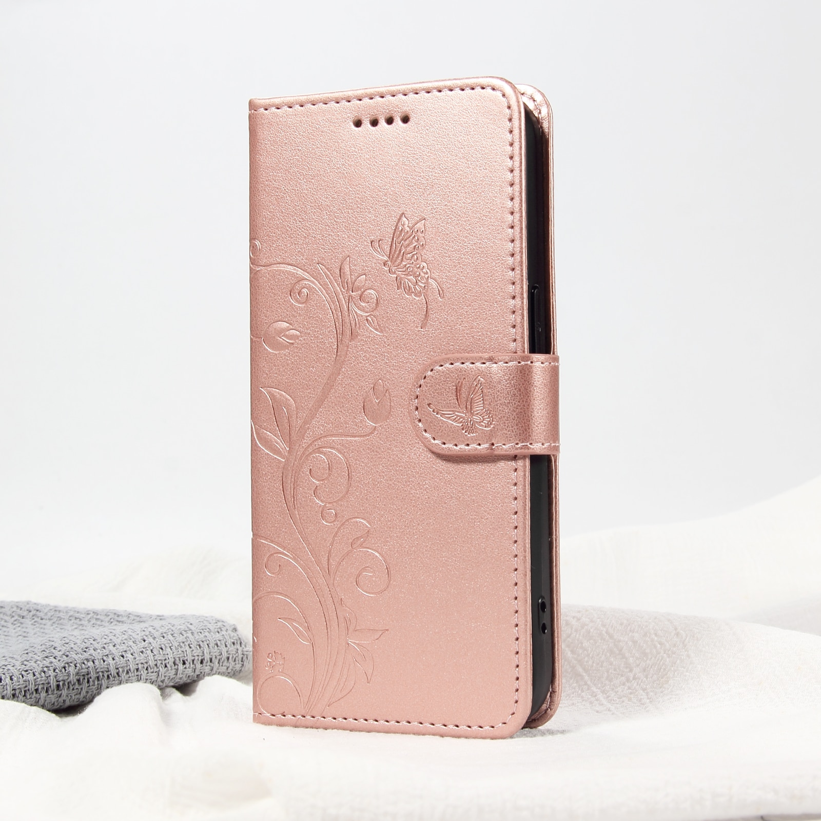 Oppo Reno 14 Mobiletui med sommerfugle, Rose guld
