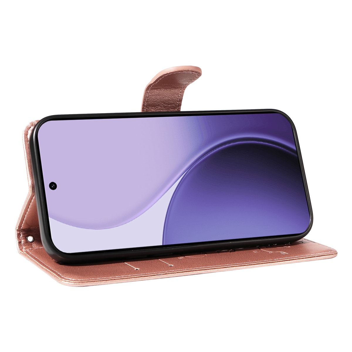 Oppo Reno 14 Mobiletui med sommerfugle, Rose guld