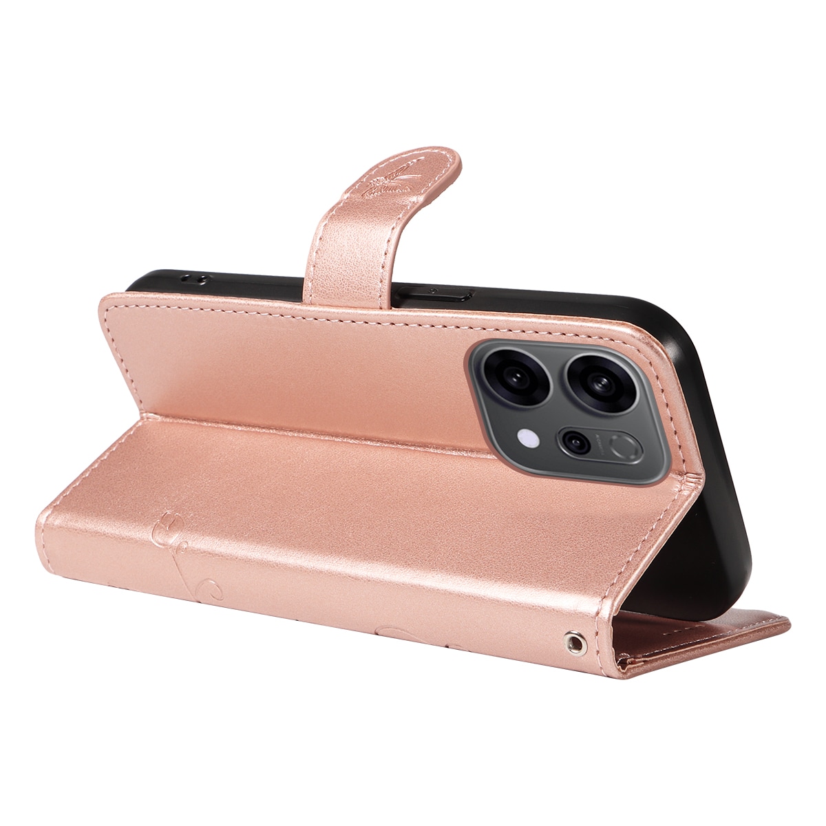 Oppo Reno 14 Mobiletui med sommerfugle, Rose guld