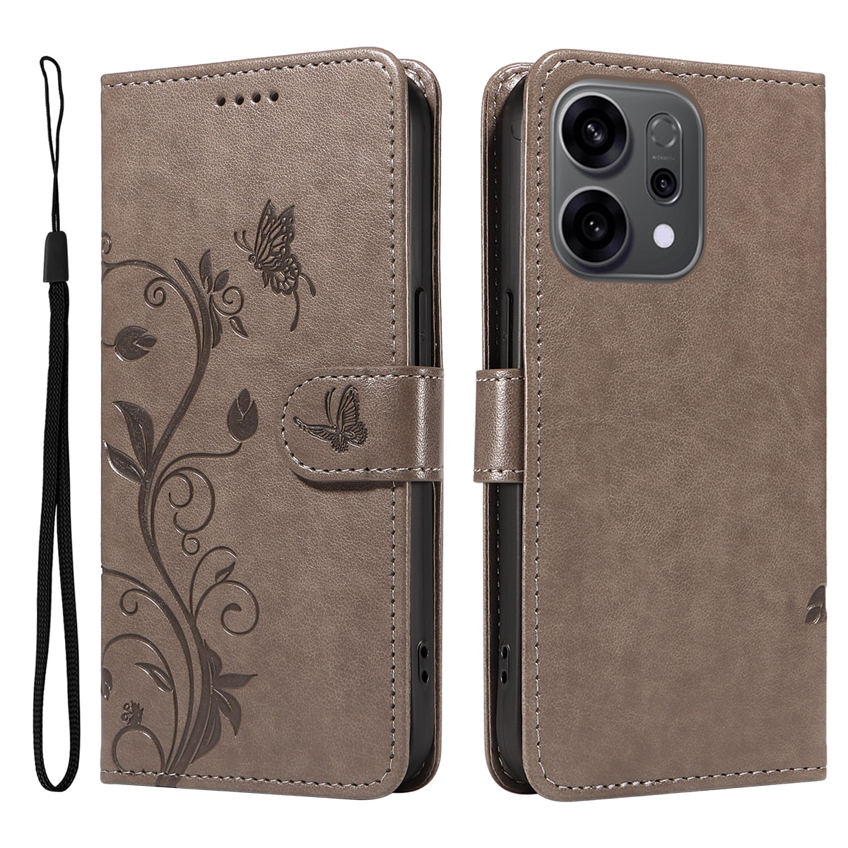 Oppo Reno 14 F Mobiletui med sommerfugle, Grå