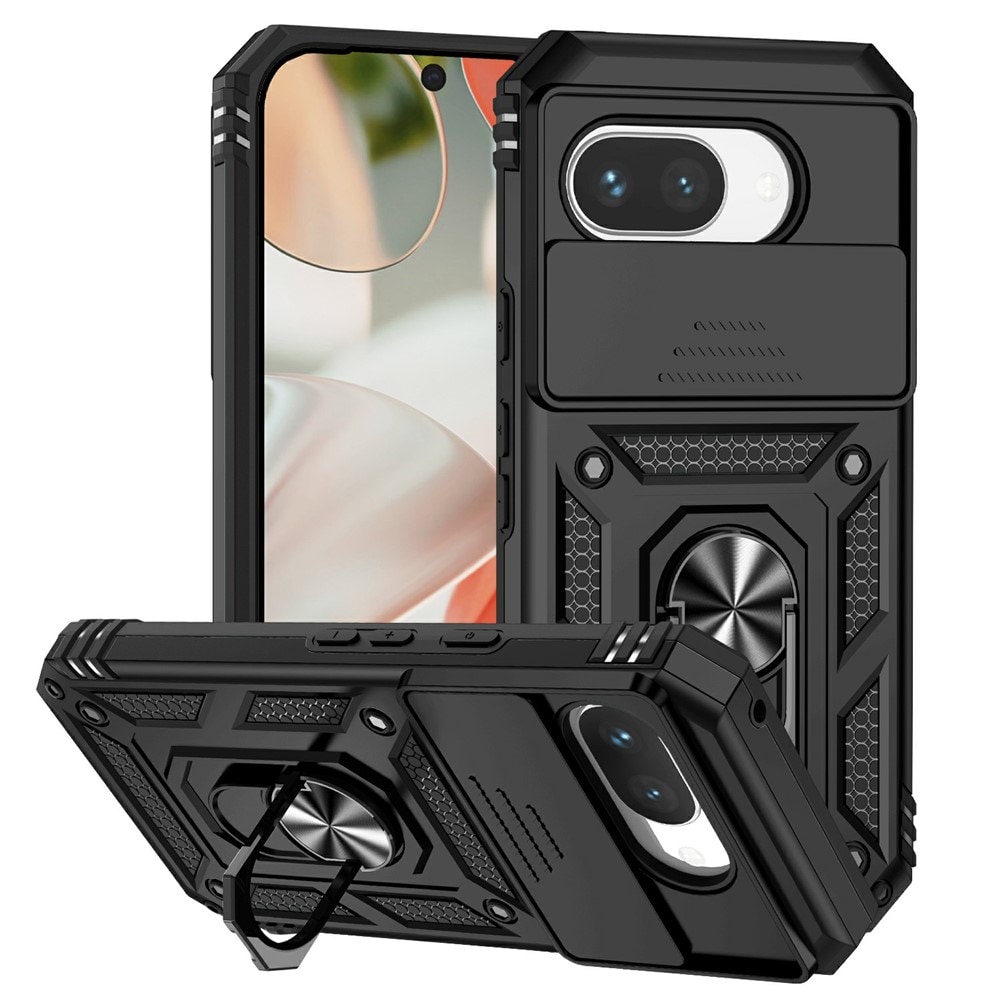 Google Pixel 9a Cover med kamerabeskyttelse & fingerring, Sort