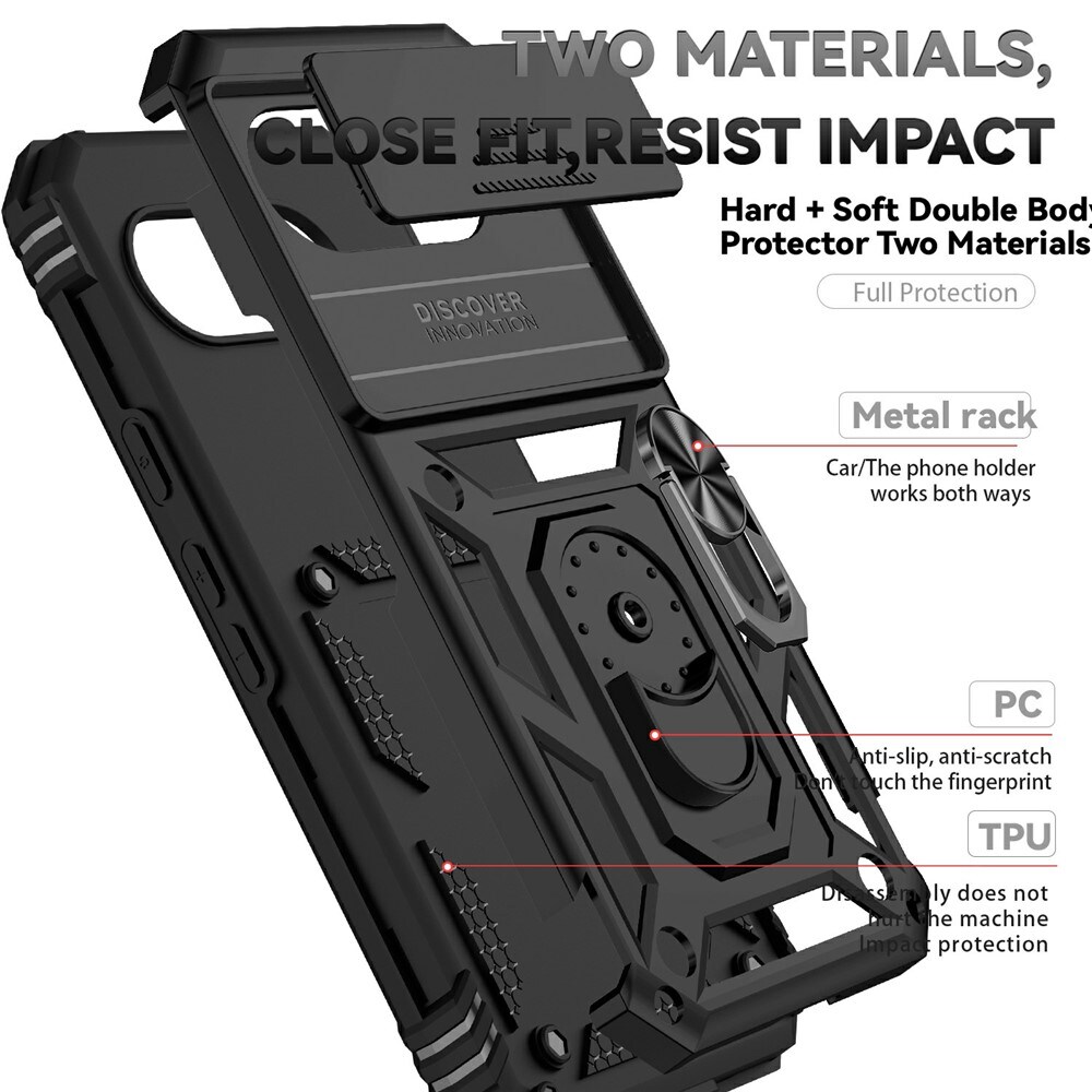 Google Pixel 9a Cover med kamerabeskyttelse & fingerring, Sort