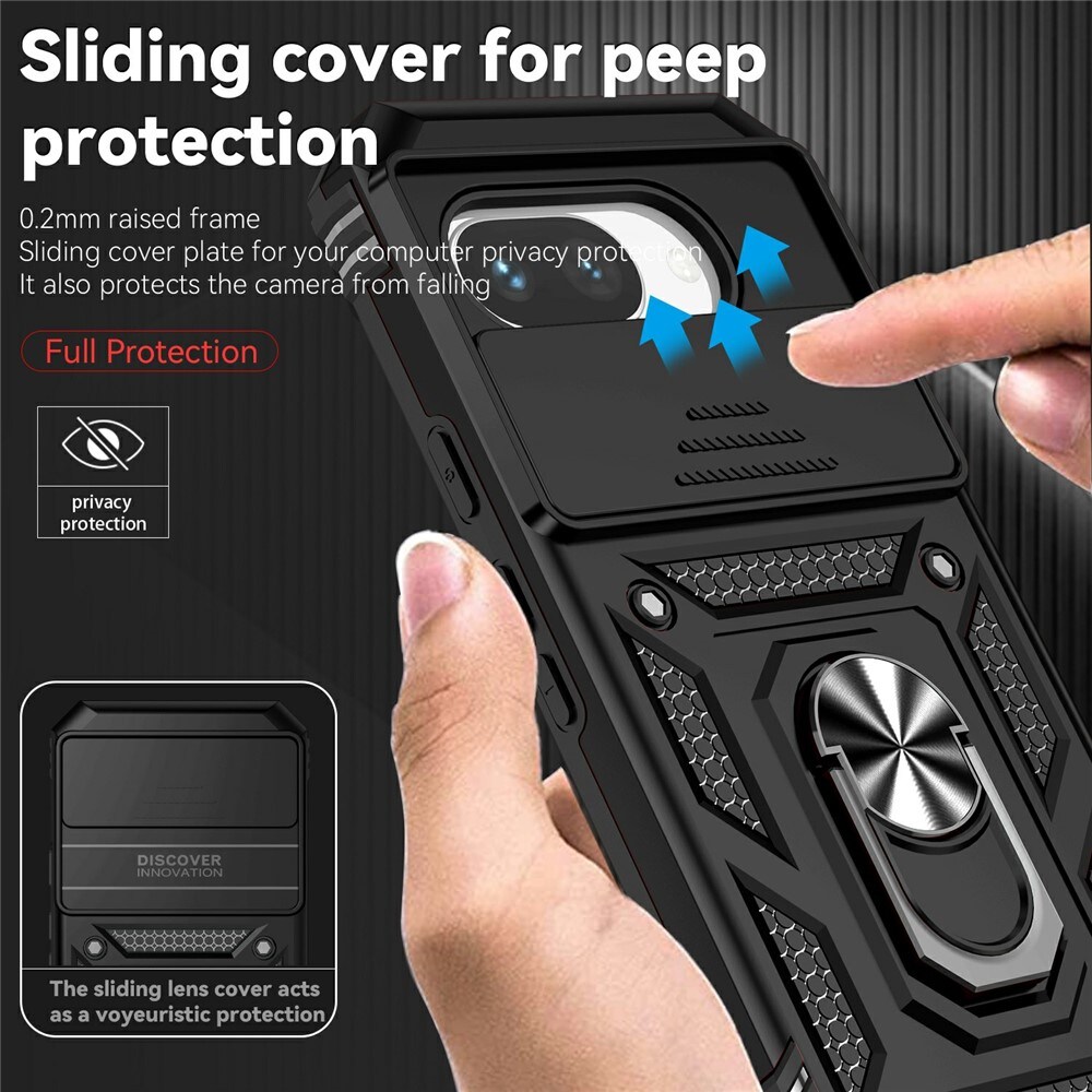 Google Pixel 9a Cover med kamerabeskyttelse & fingerring, Sort