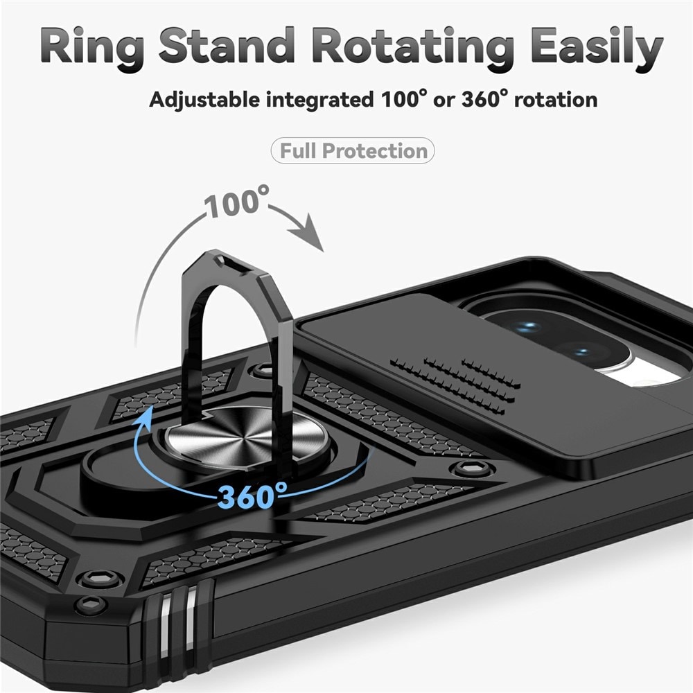 Google Pixel 9a Cover med kamerabeskyttelse & fingerring, Sort