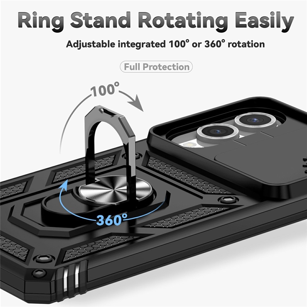 Samsung Galaxy S25 Edge Cover med kamerabeskyttelse & fingerring, Sort