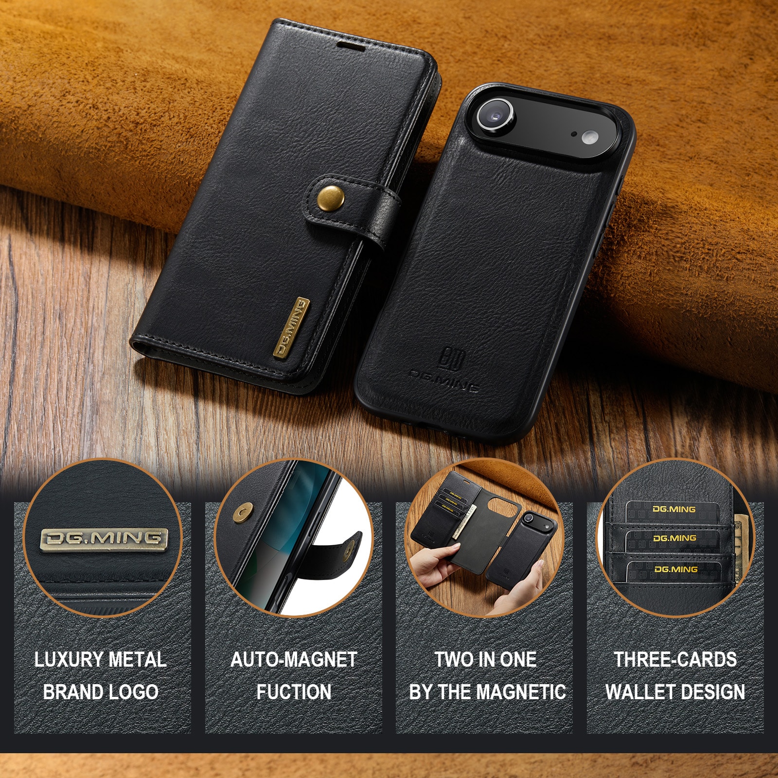 iPhone 17 Air Pungetui med aftageligt cover, Black