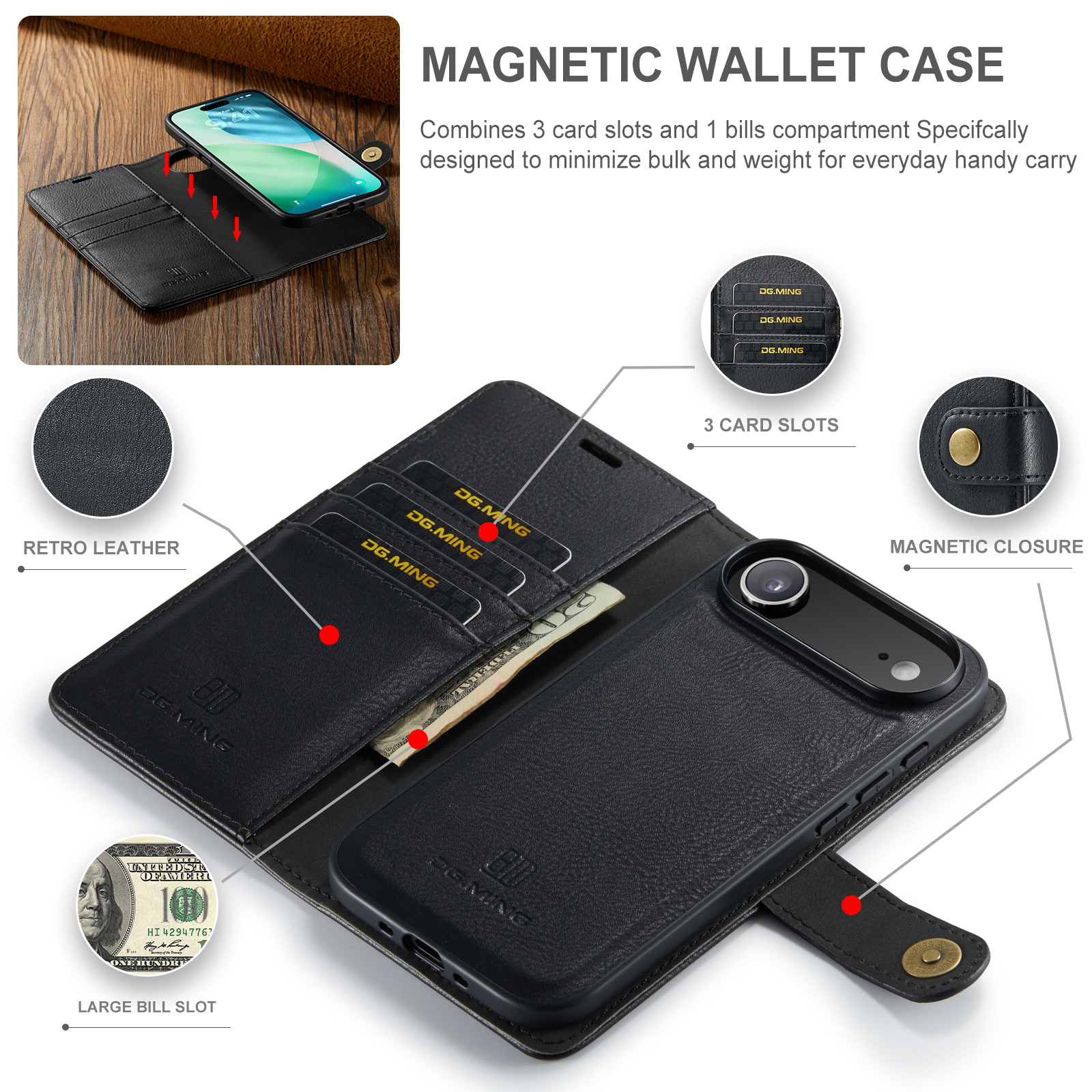 iPhone 17 Air Pungetui med aftageligt cover, Black