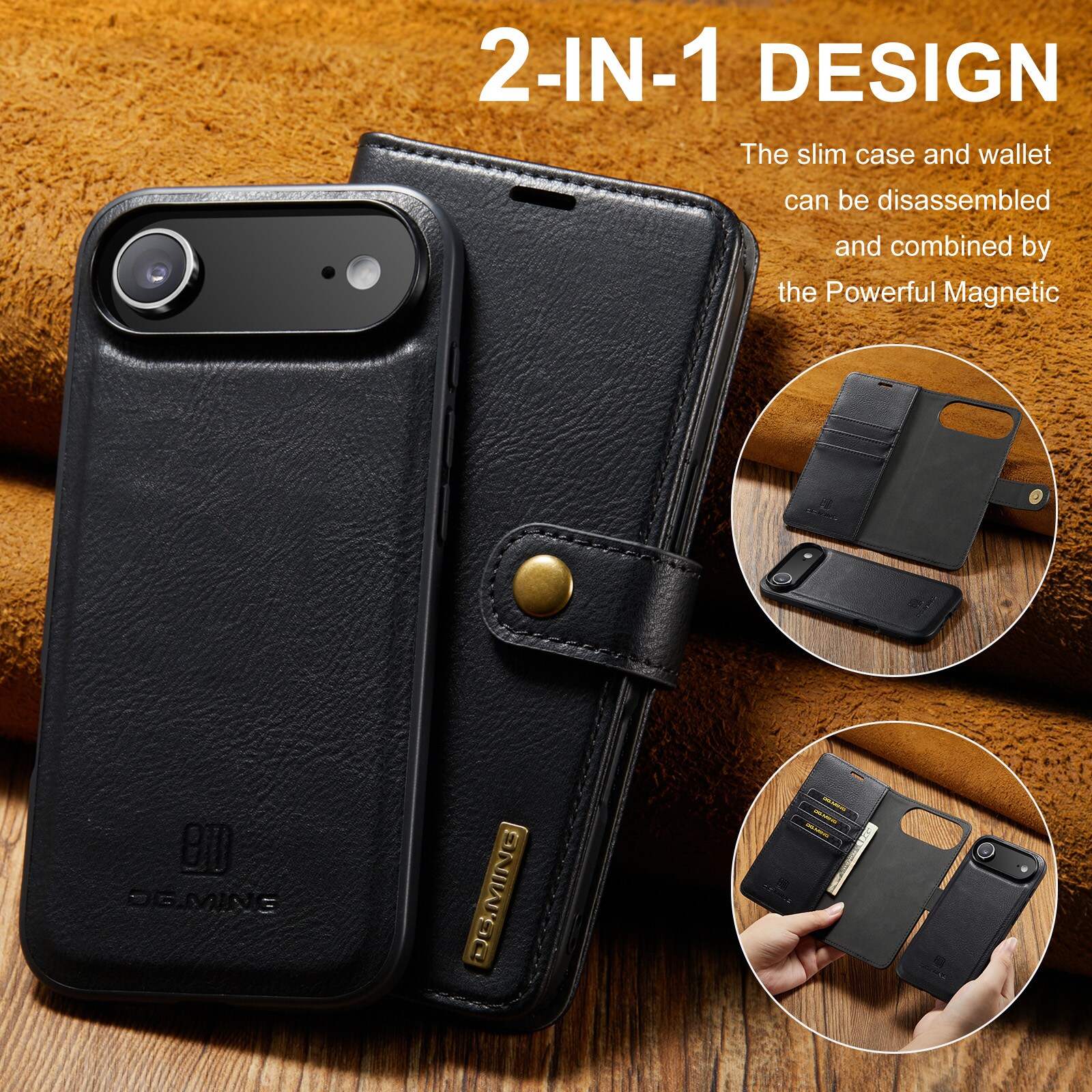iPhone 17 Air Pungetui med aftageligt cover, Black