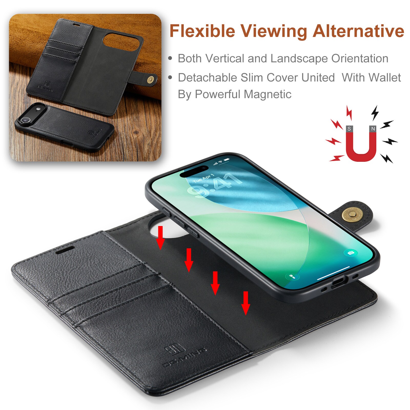 iPhone 17 Air Pungetui med aftageligt cover, Black