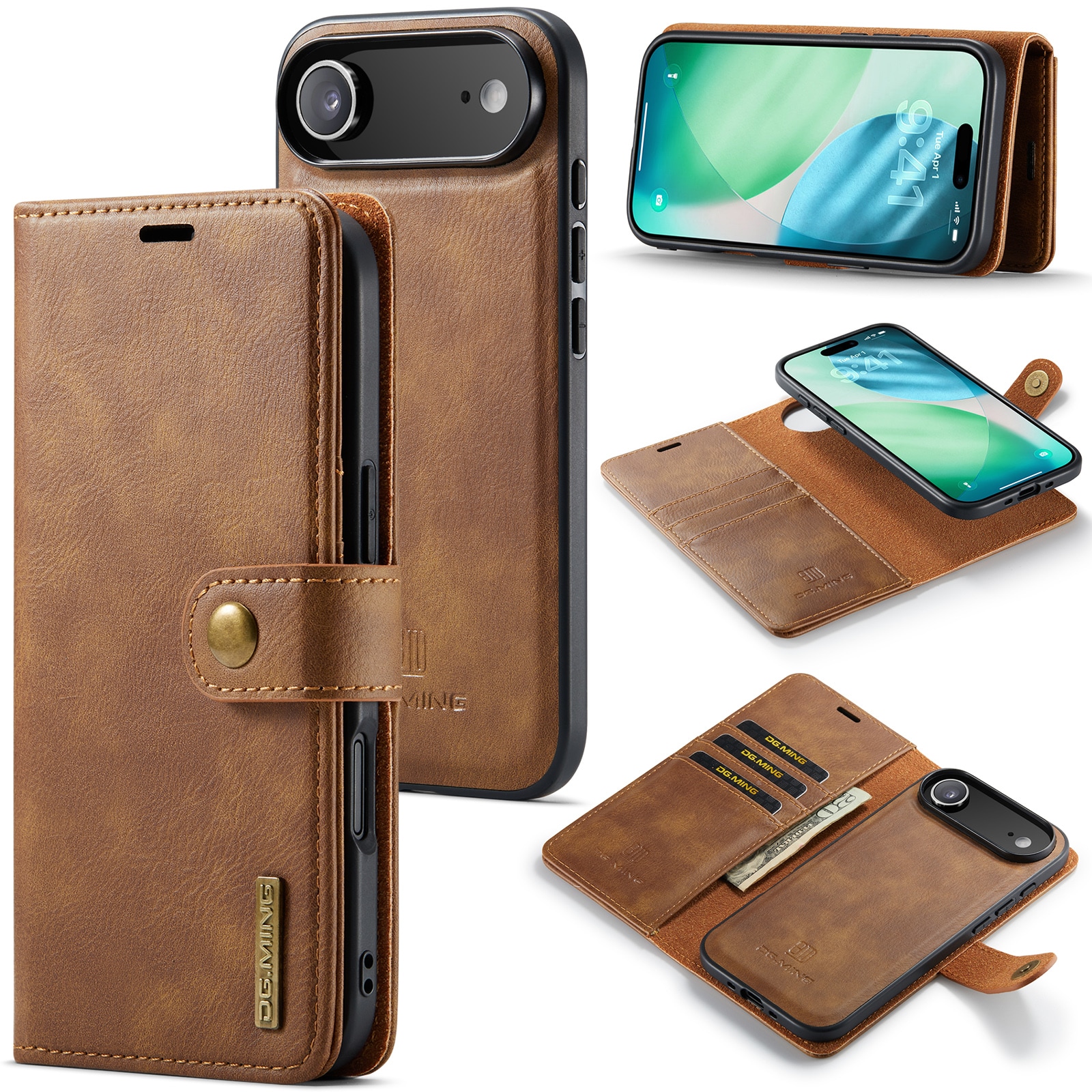 iPhone 17 Air Pungetui med aftageligt cover, Cognac