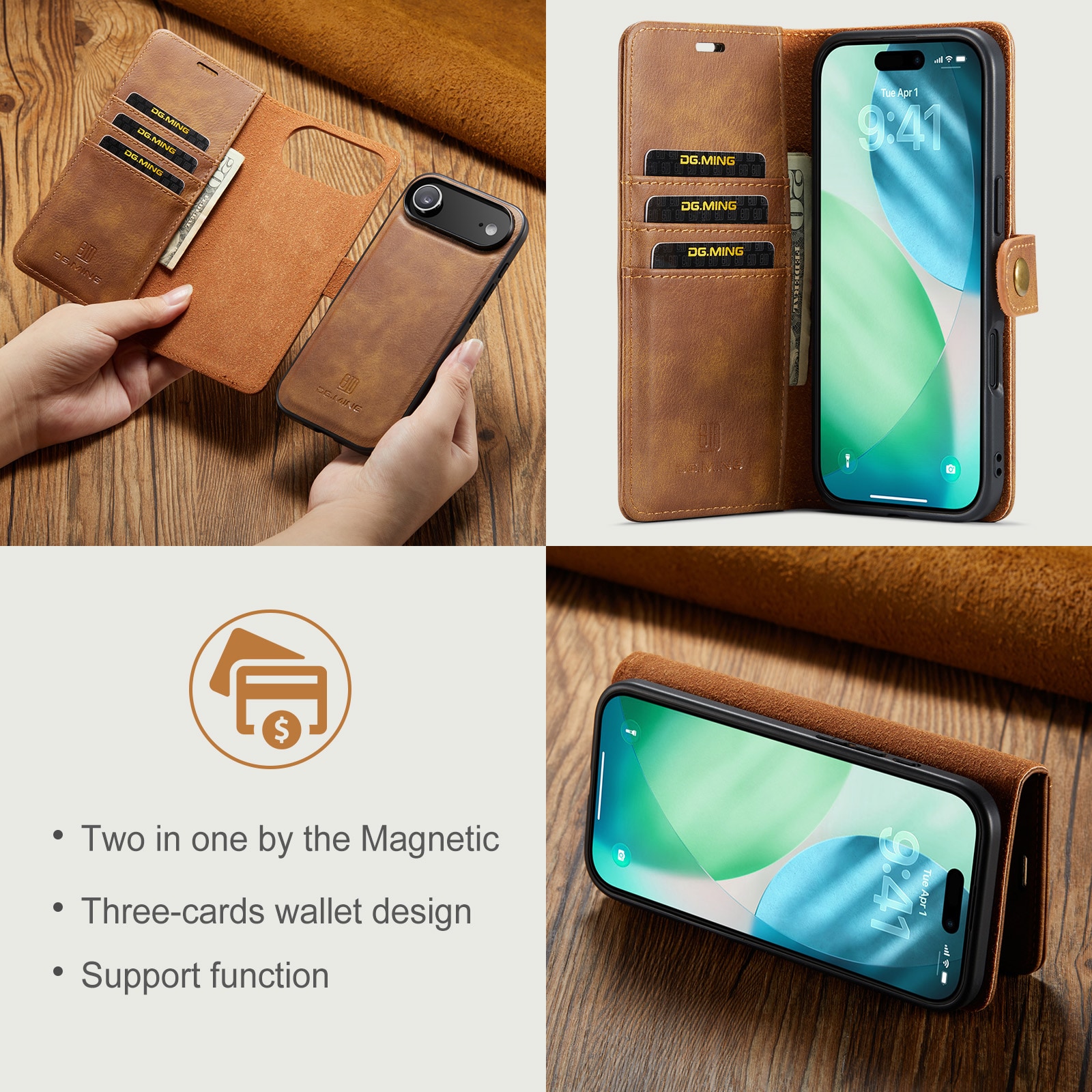 iPhone 17 Air Pungetui med aftageligt cover, Cognac