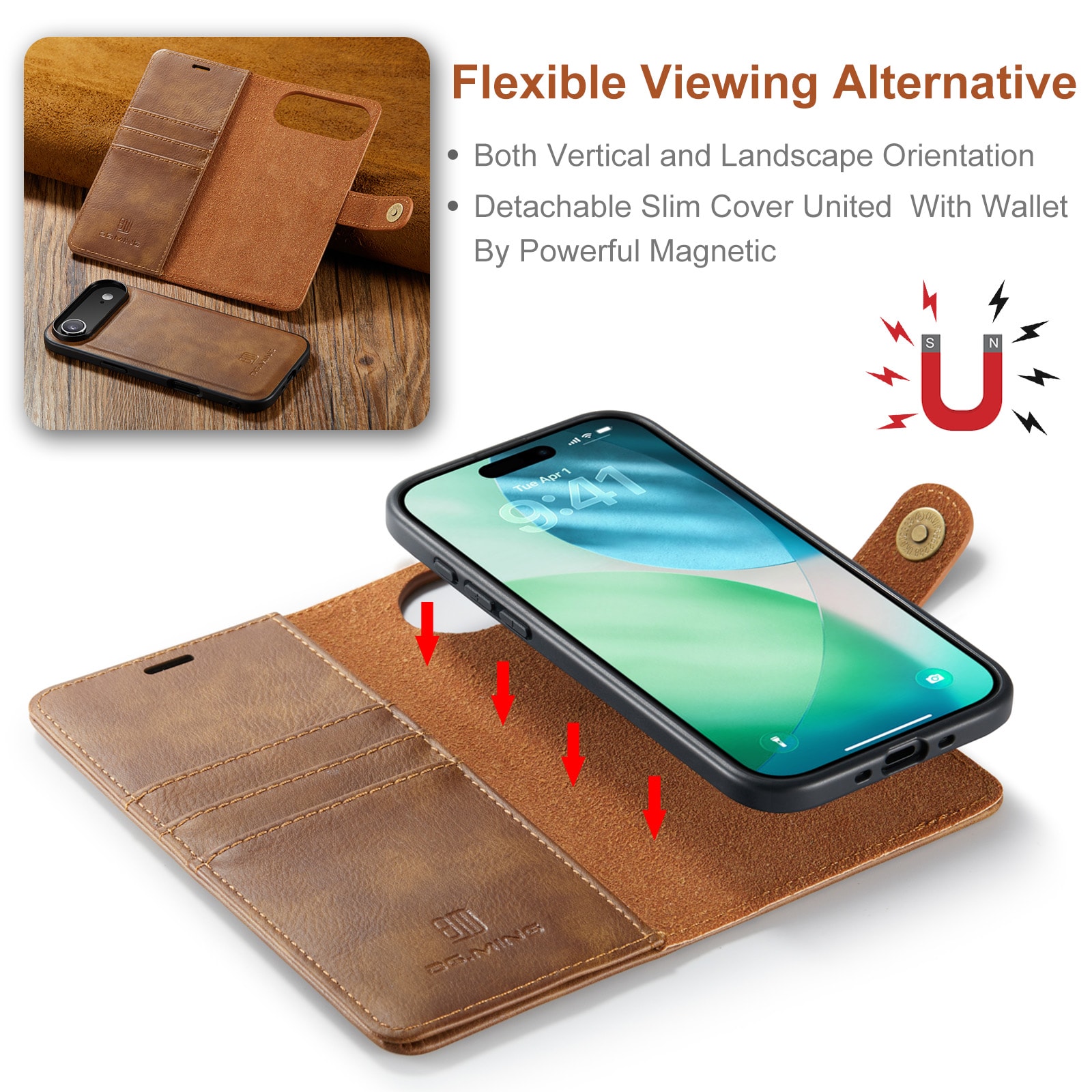iPhone 17 Air Pungetui med aftageligt cover, Cognac