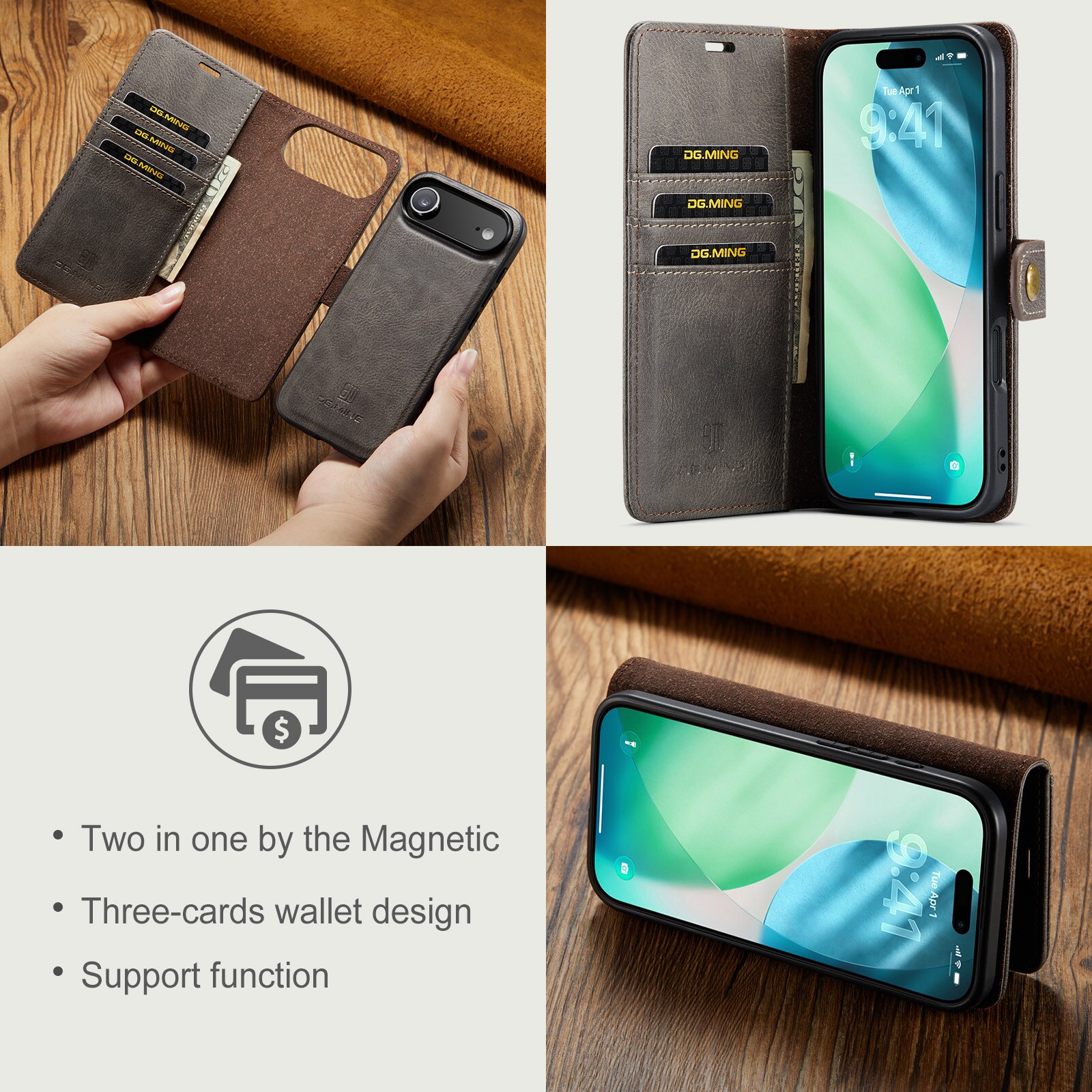 iPhone 17 Air Pungetui med aftageligt cover, Brown