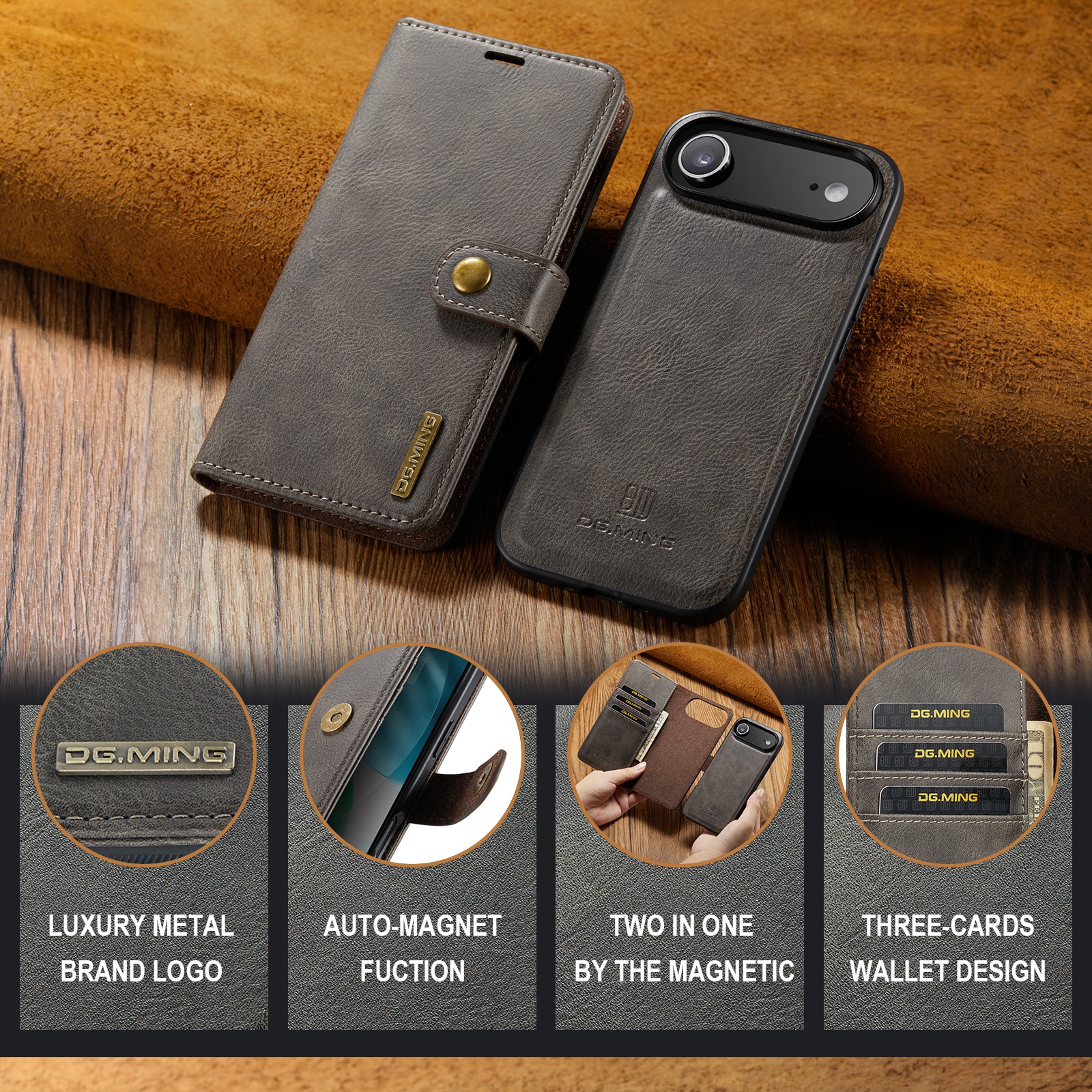 iPhone 17 Air Pungetui med aftageligt cover, Brown