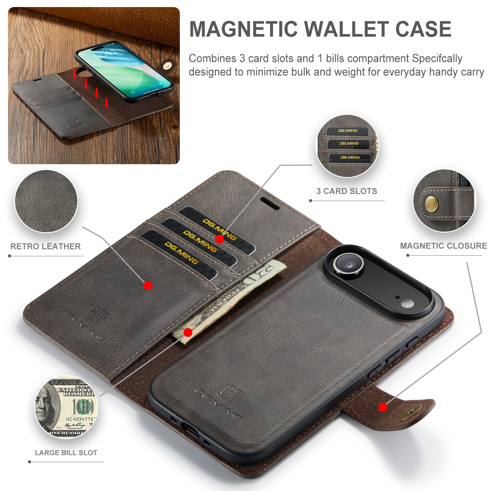 iPhone 17 Air Pungetui med aftageligt cover, Brown