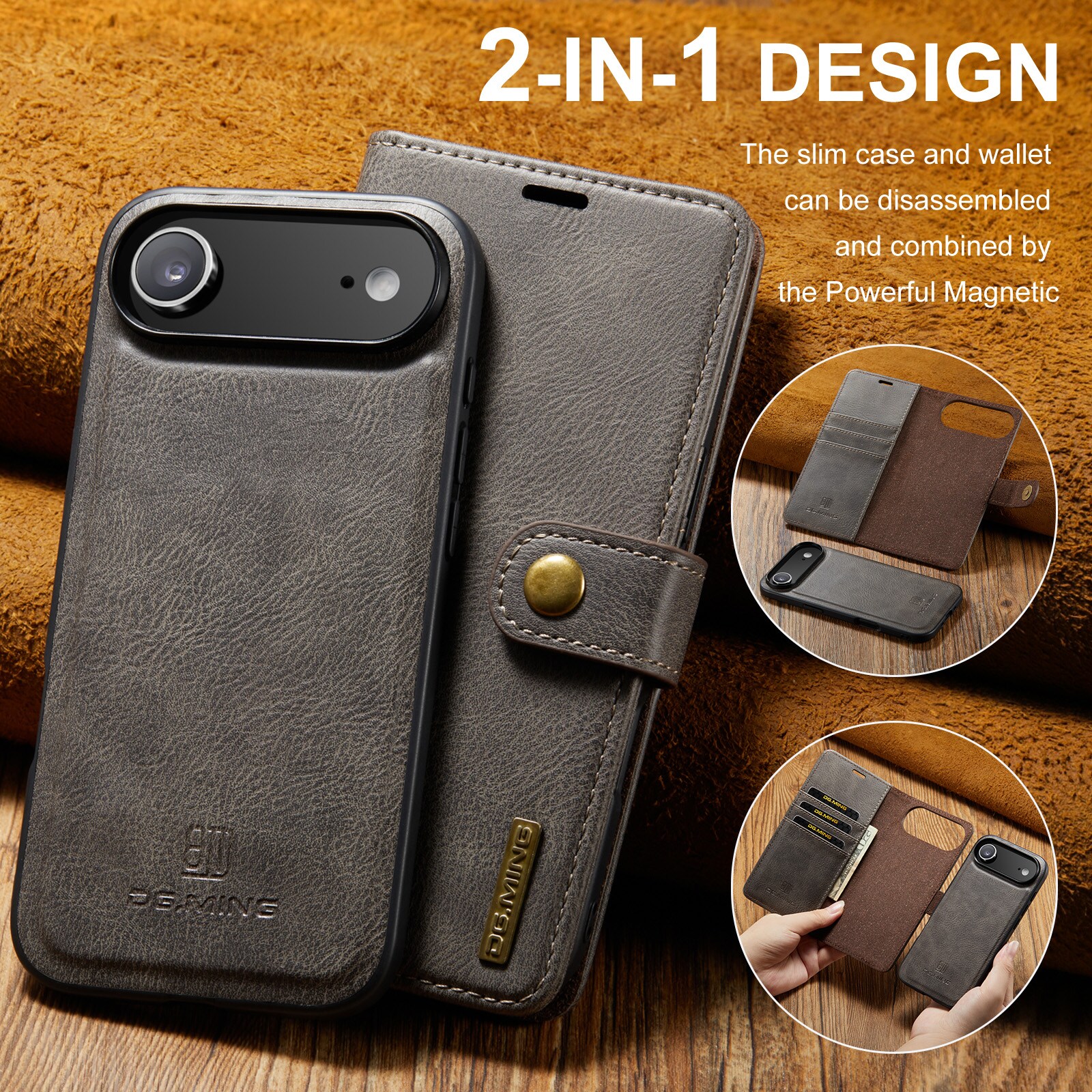 iPhone 17 Air Pungetui med aftageligt cover, Brown