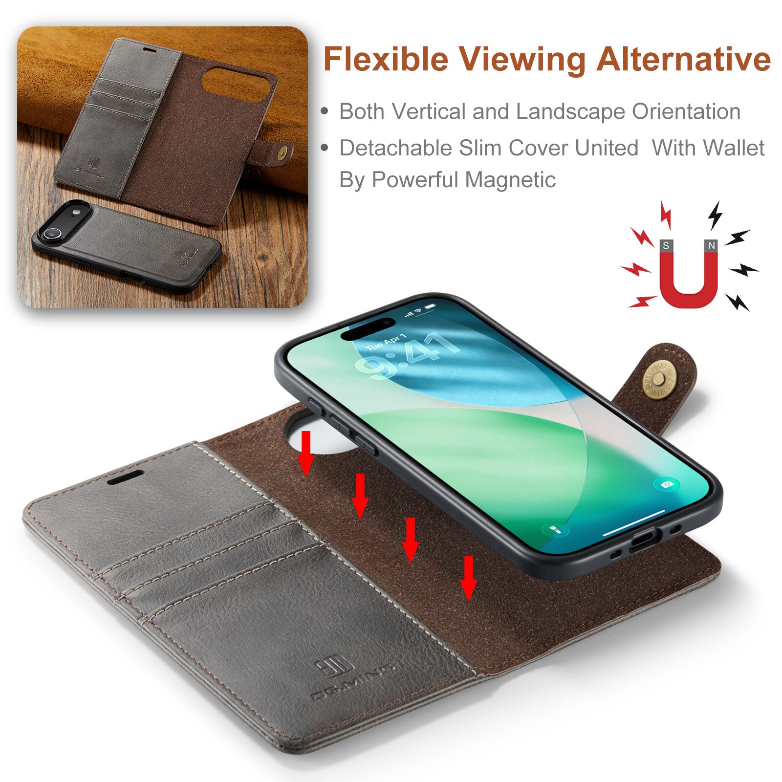 iPhone 17 Air Pungetui med aftageligt cover, Brown