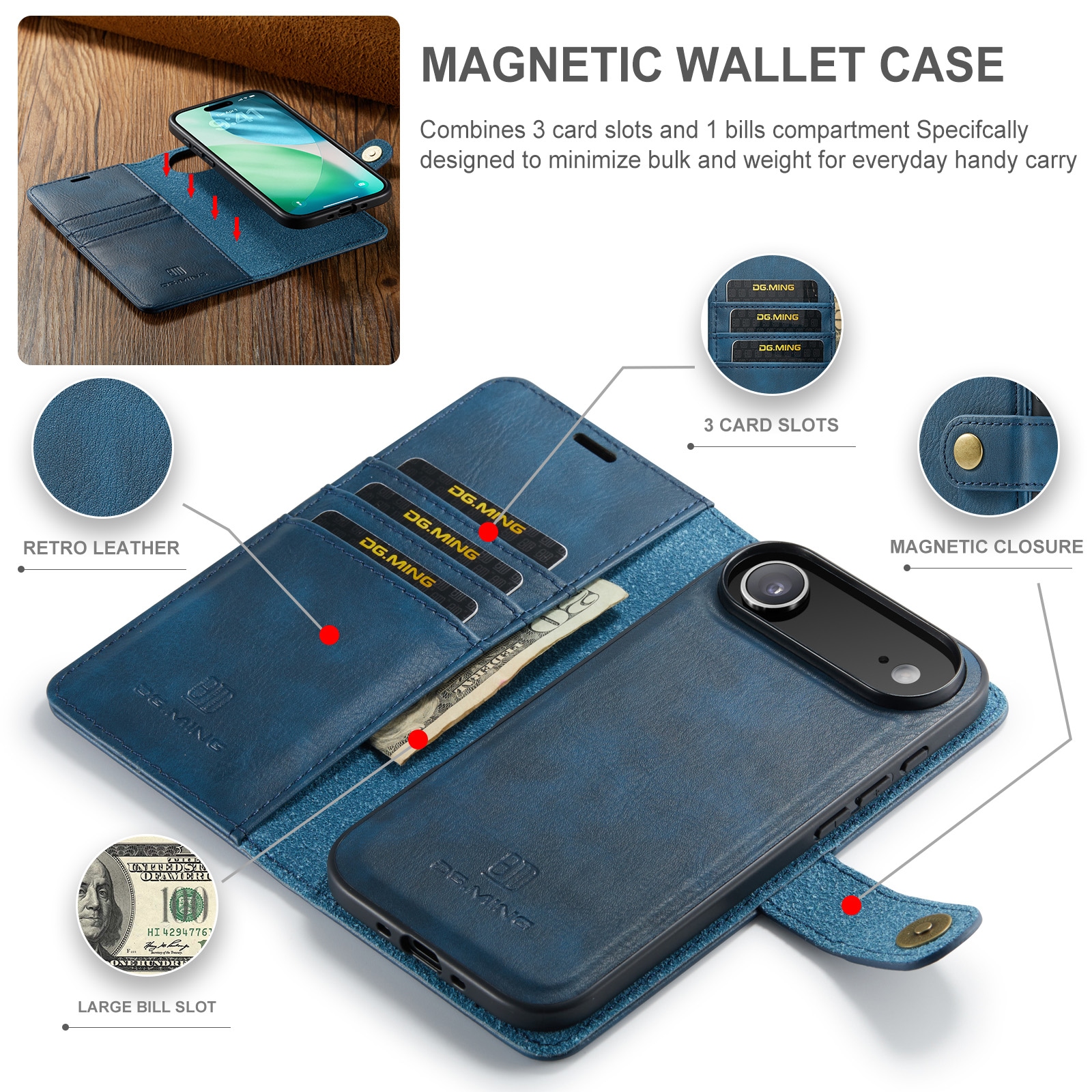 iPhone 17 Air Pungetui med aftageligt cover, Blue