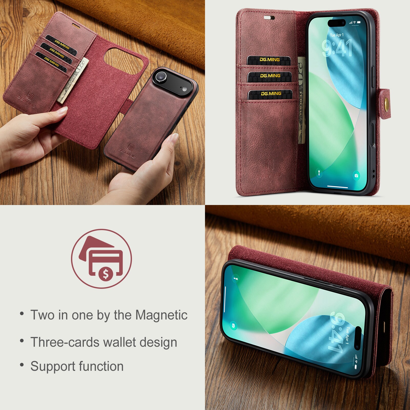 iPhone 17 Air Pungetui med aftageligt cover, Red