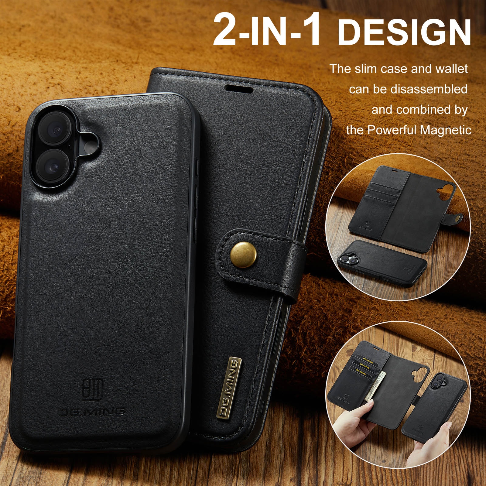 iPhone 17 Pungetui med aftageligt cover, Black
