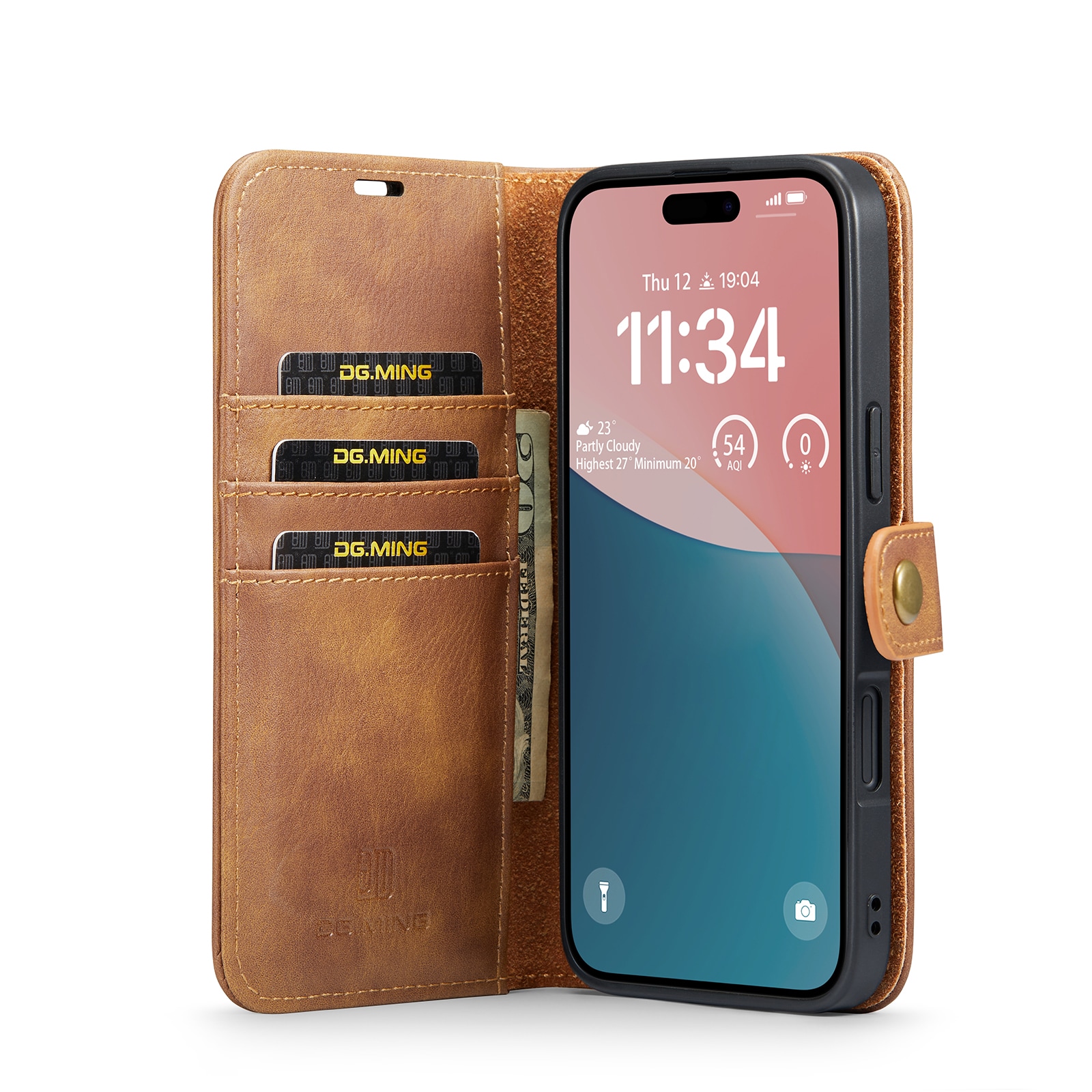 iPhone 17 Pungetui med aftageligt cover, Cognac