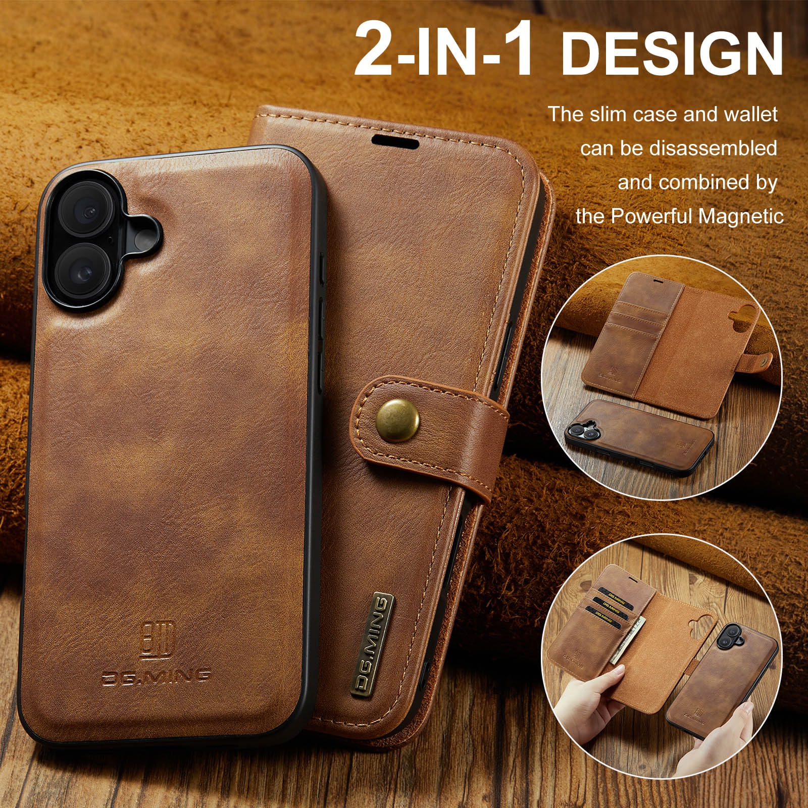 iPhone 17 Pungetui med aftageligt cover, Cognac