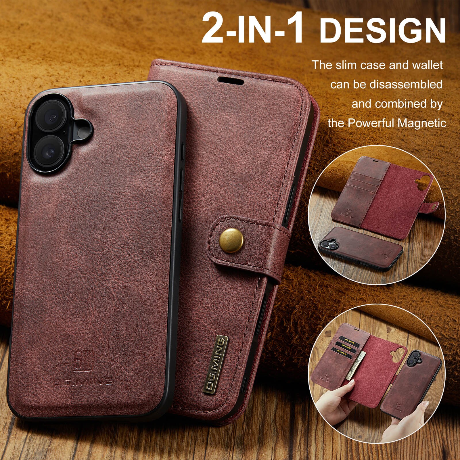 iPhone 17 Pungetui med aftageligt cover, Red