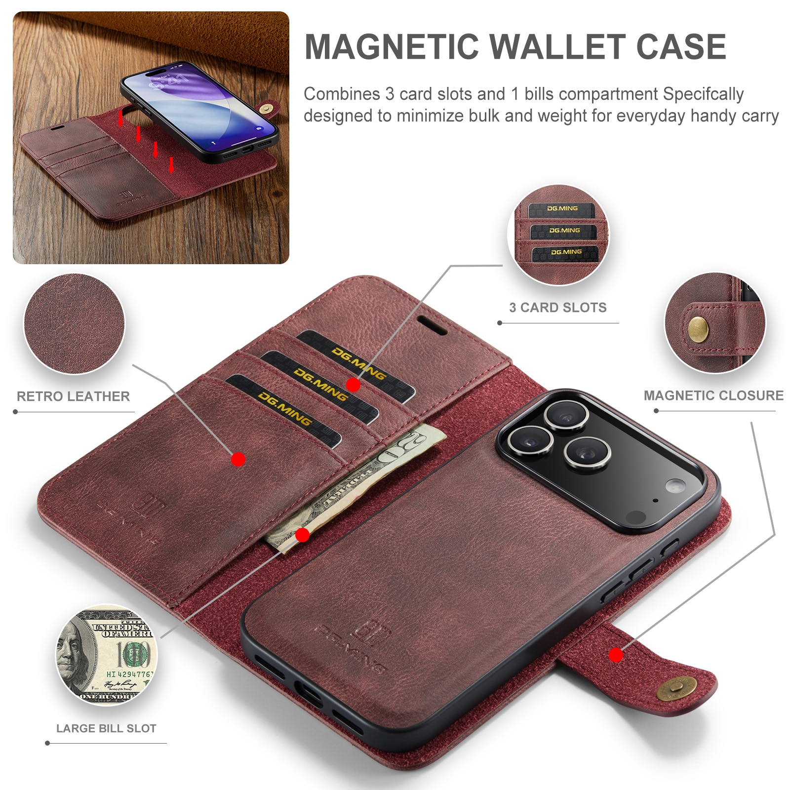 iPhone 17 Pro Pungetui med aftageligt cover, Red