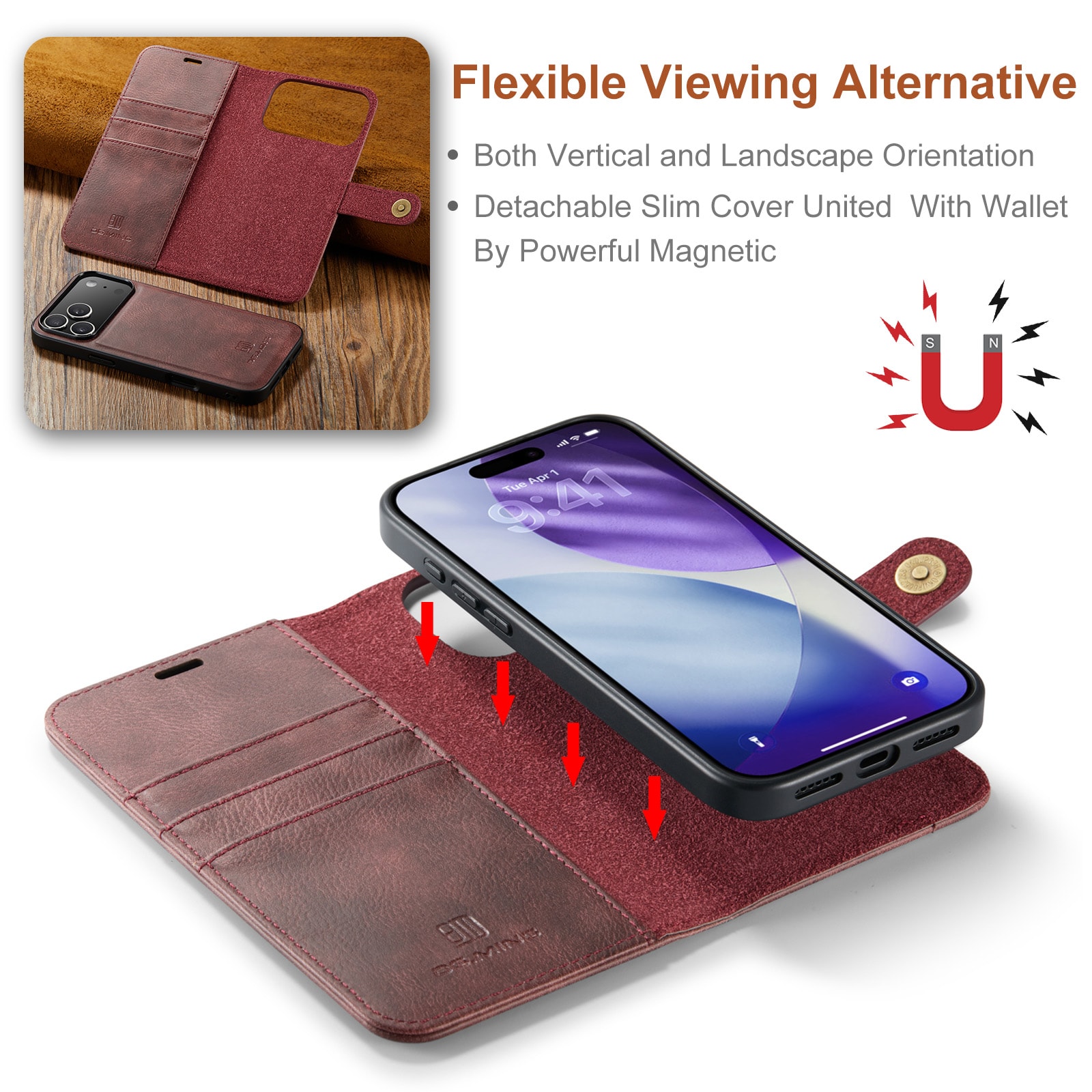 iPhone 17 Pro Pungetui med aftageligt cover, Red
