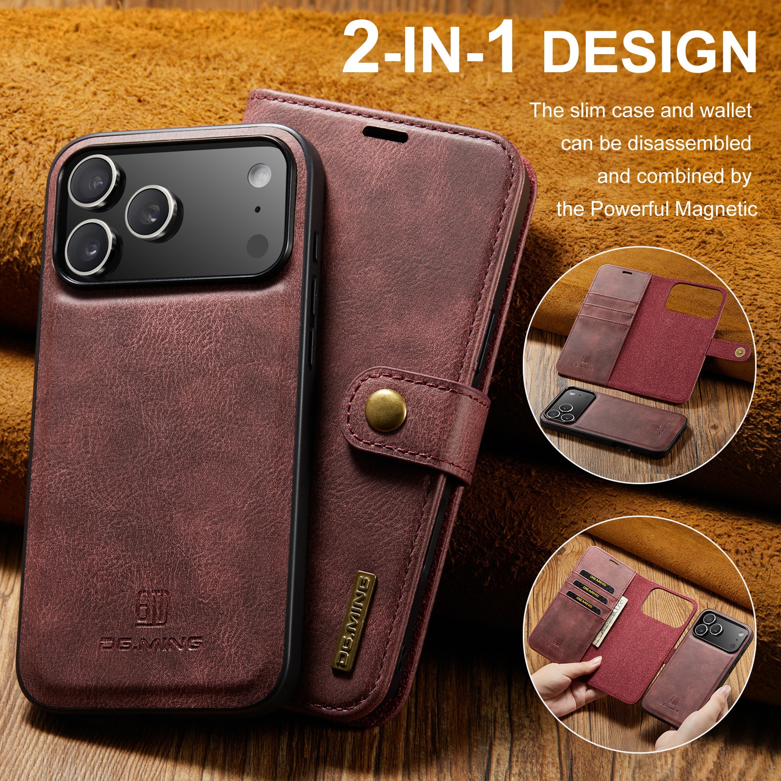 iPhone 17 Pro Pungetui med aftageligt cover, Red