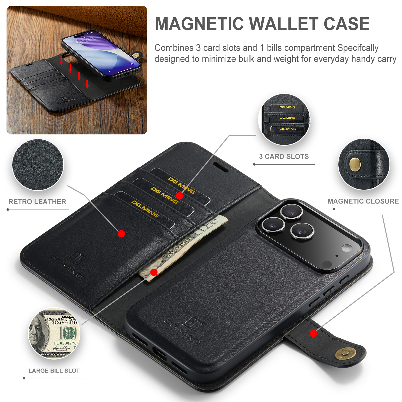 iPhone 17 Pro Pungetui med aftageligt cover, Black