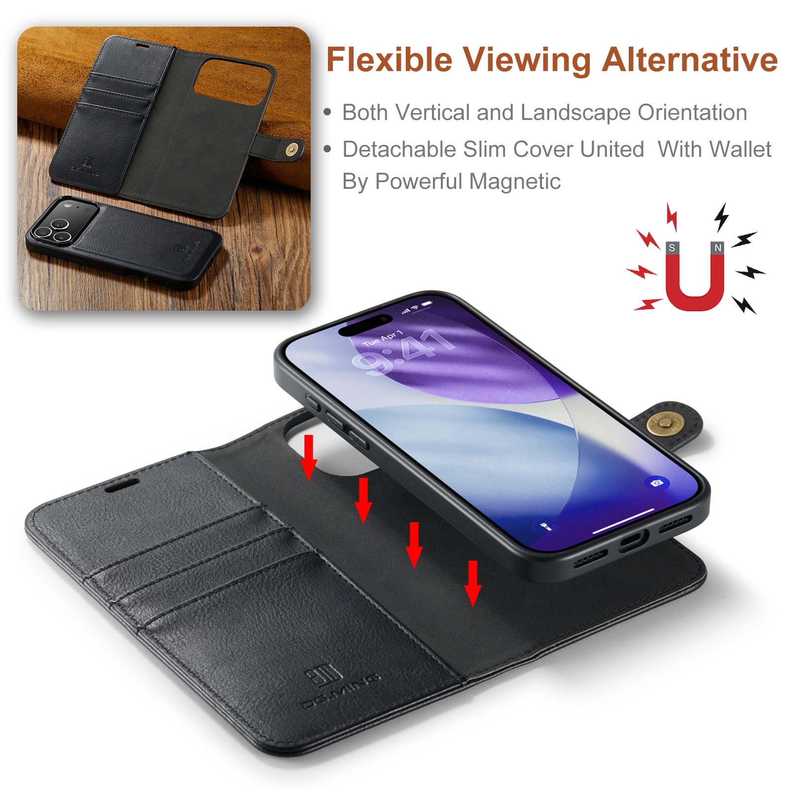 iPhone 17 Pro Pungetui med aftageligt cover, Black