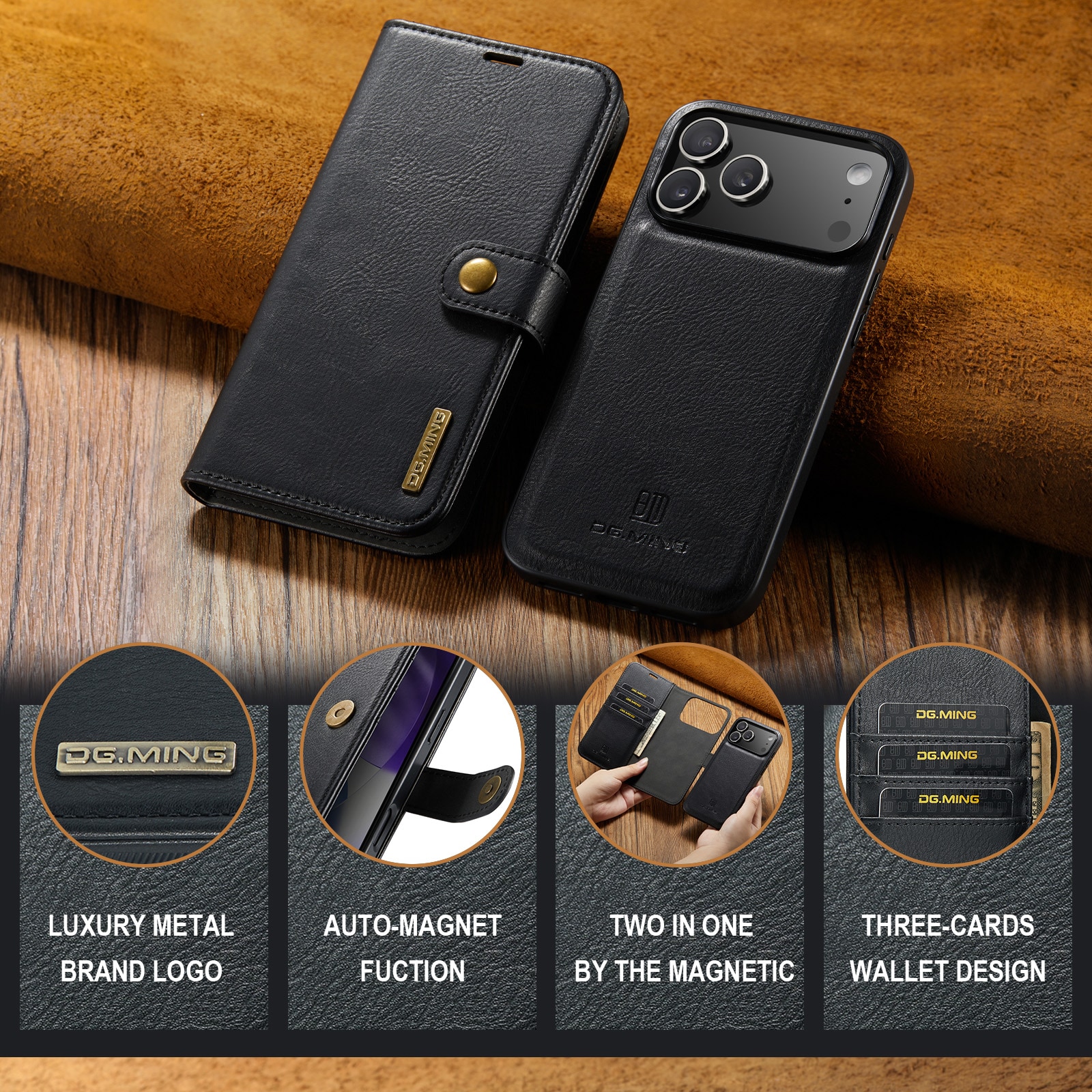 iPhone 17 Pro Pungetui med aftageligt cover, Black