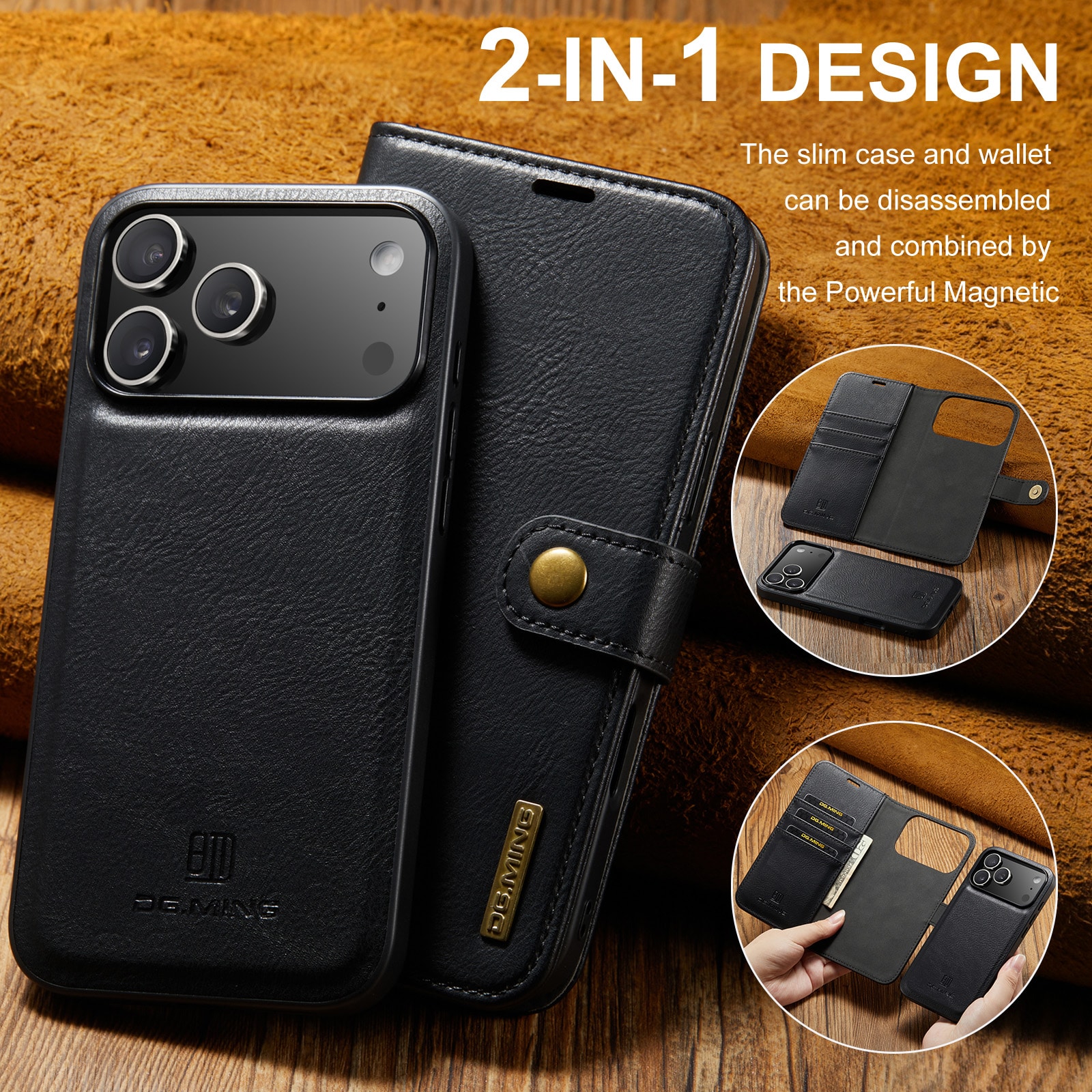iPhone 17 Pro Pungetui med aftageligt cover, Black