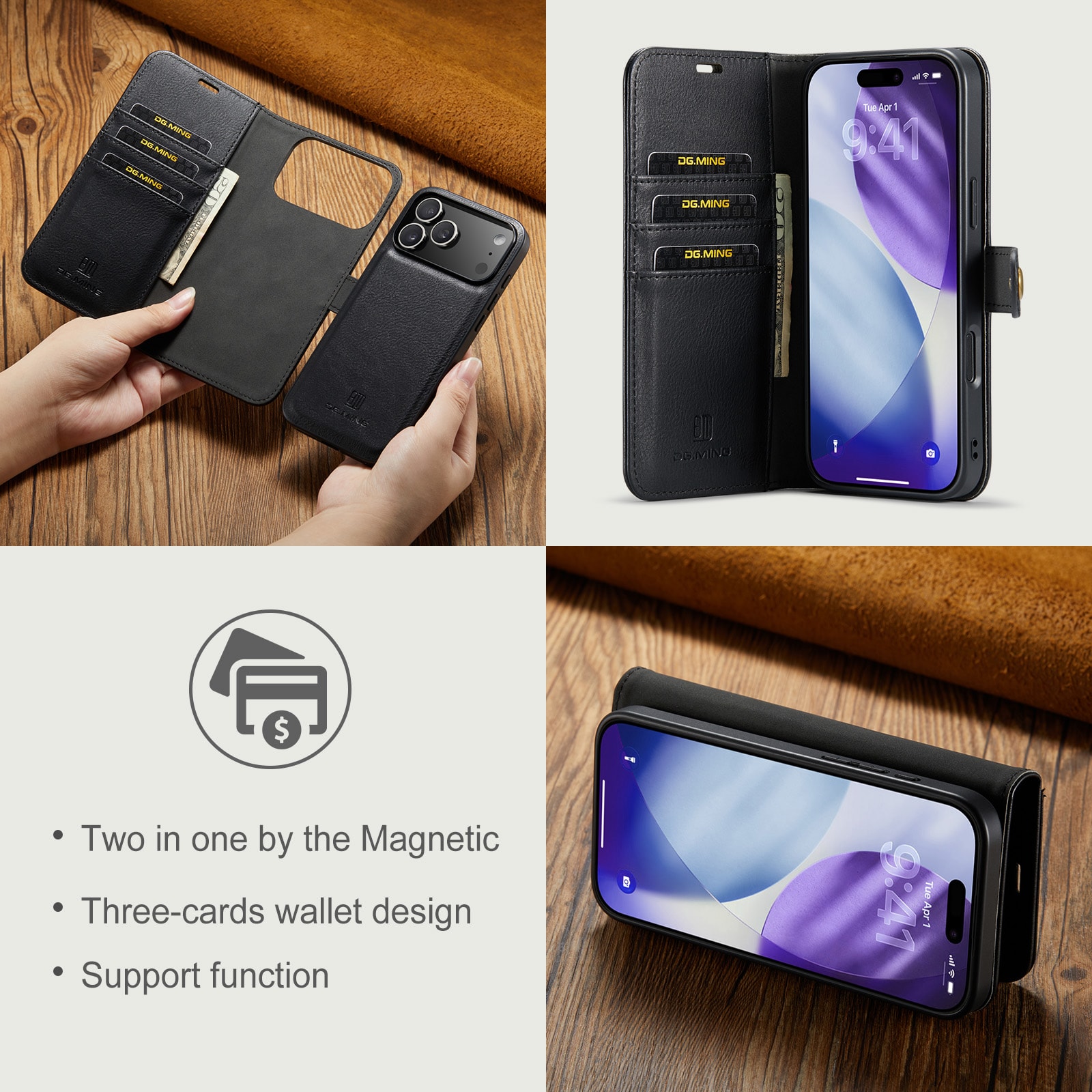 iPhone 17 Pro Pungetui med aftageligt cover, Black