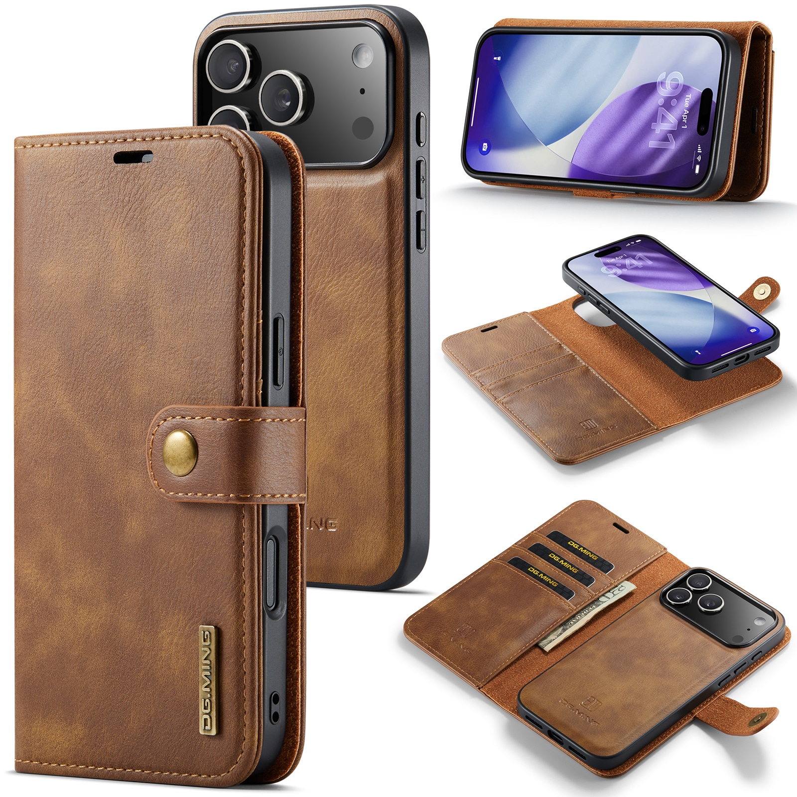 iPhone 17 Pro Pungetui med aftageligt cover, Cognac