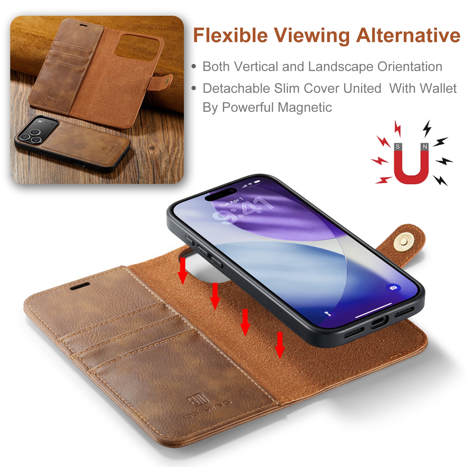 iPhone 17 Pro Pungetui med aftageligt cover, Cognac