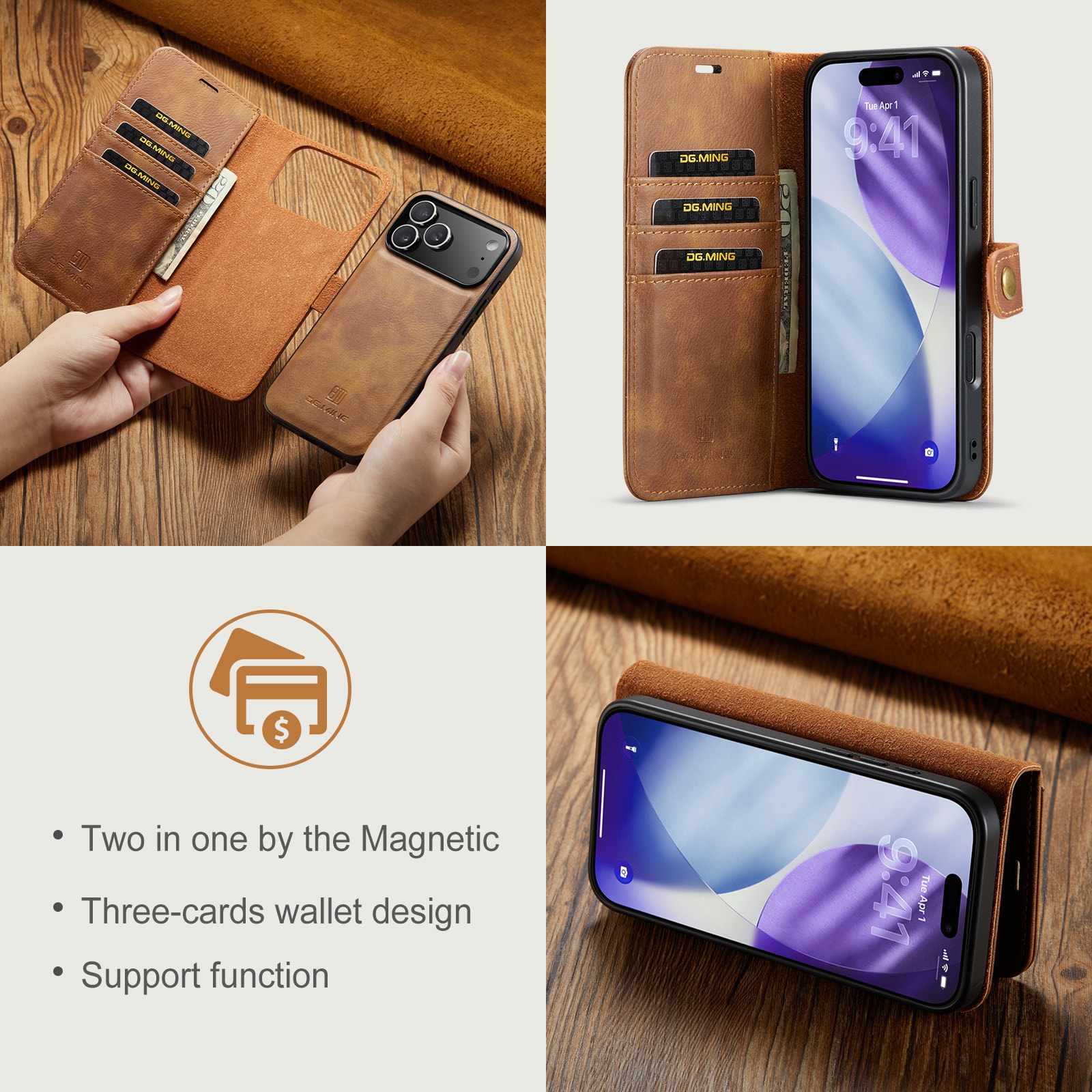 iPhone 17 Pro Pungetui med aftageligt cover, Cognac