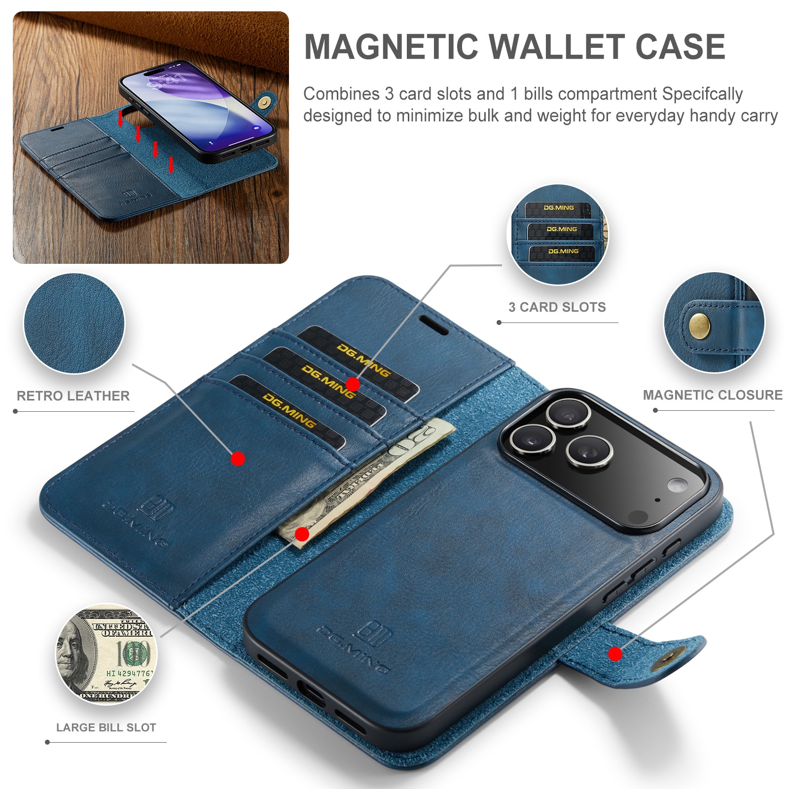 iPhone 17 Pro Pungetui med aftageligt cover, Blue