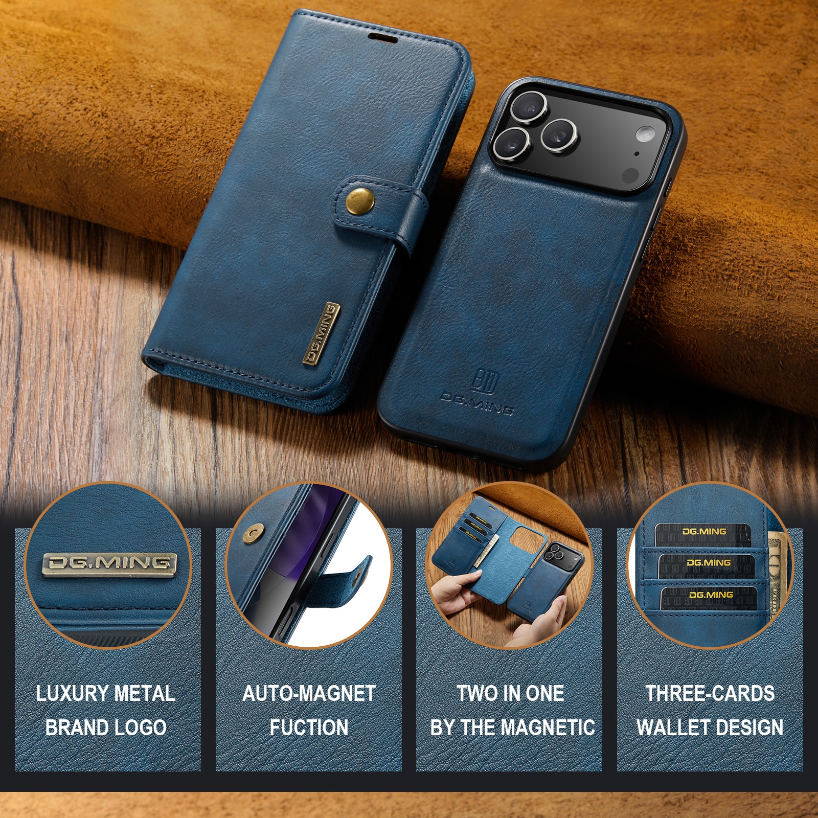 iPhone 17 Pro Pungetui med aftageligt cover, Blue