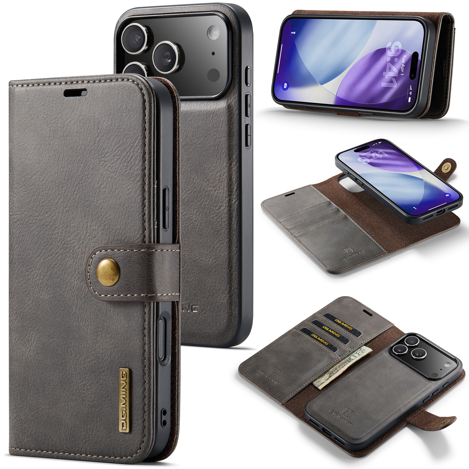 iPhone 17 Pro Pungetui med aftageligt cover, Brown