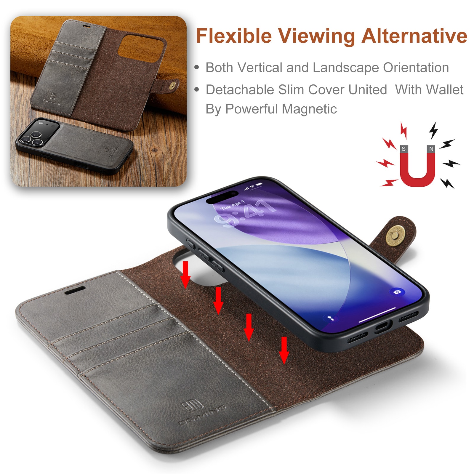 iPhone 17 Pro Pungetui med aftageligt cover, Brown