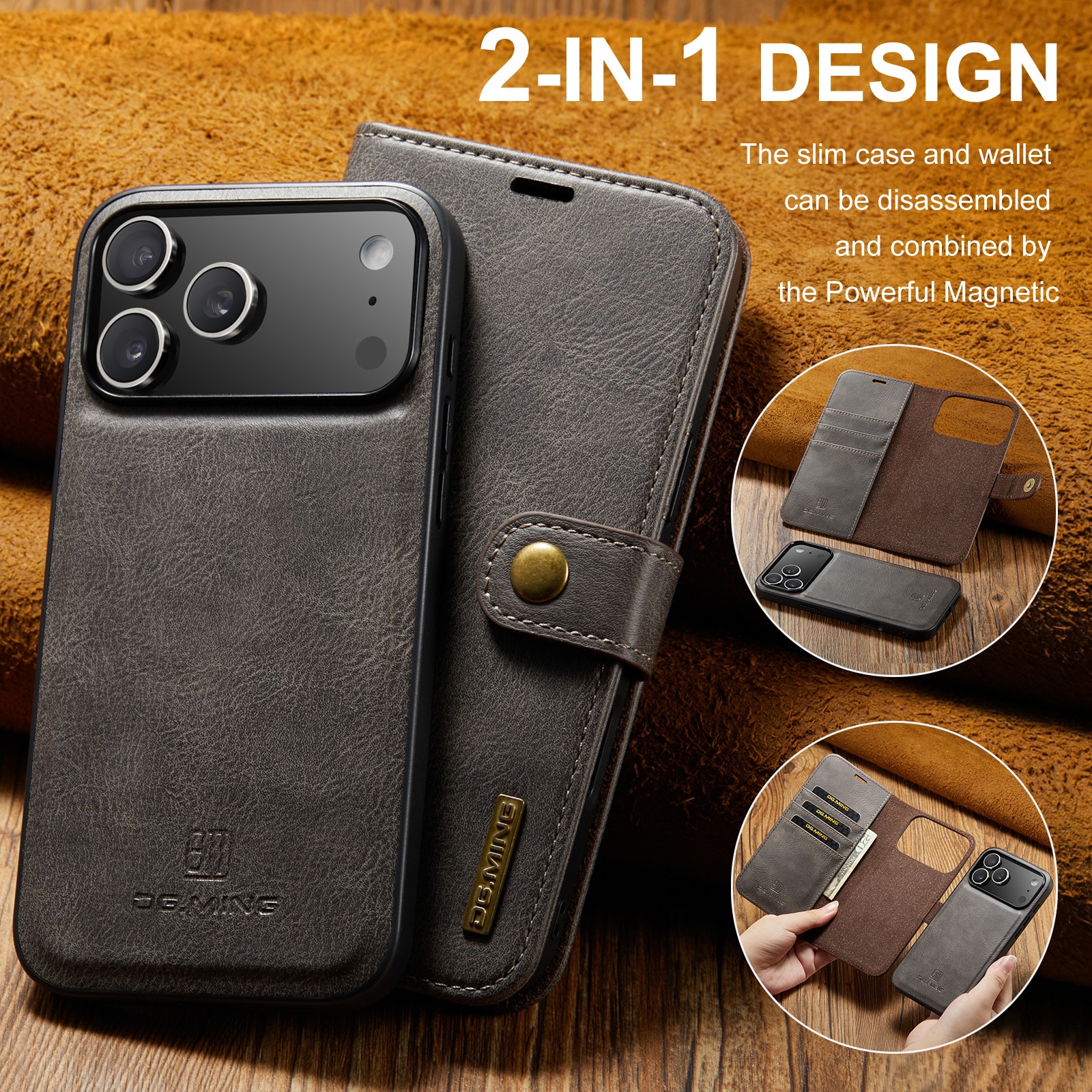 iPhone 17 Pro Pungetui med aftageligt cover, Brown
