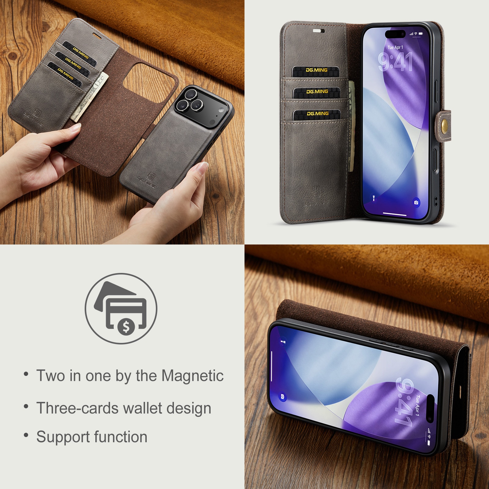 iPhone 17 Pro Pungetui med aftageligt cover, Brown