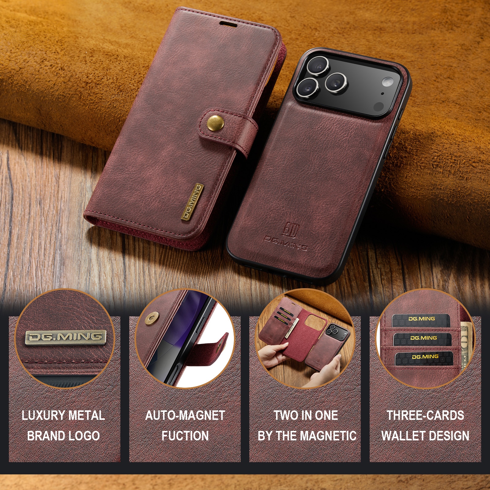 iPhone 17 Pro Max Pungetui med aftageligt cover, Red