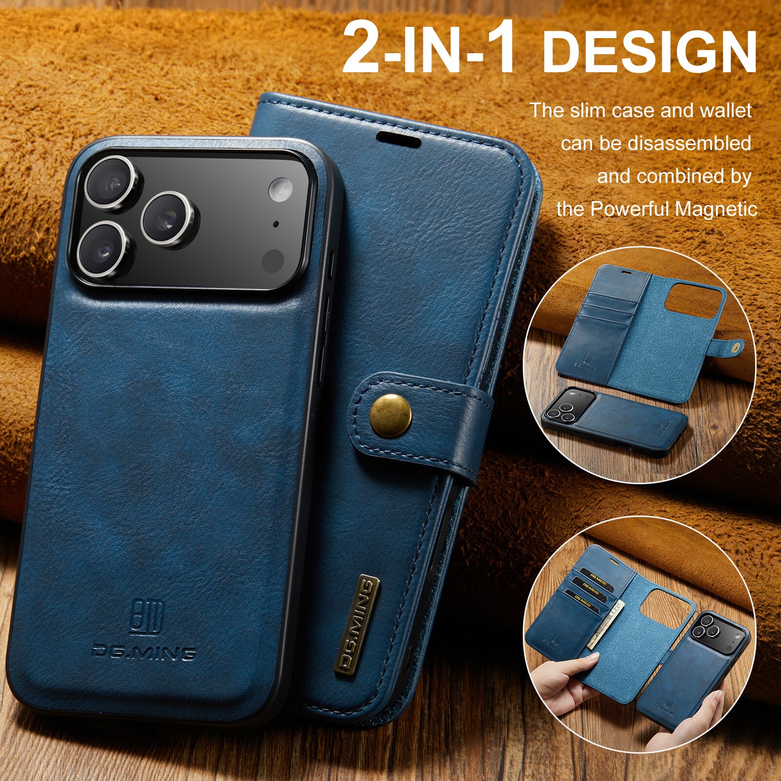 iPhone 17 Pro Max Pungetui med aftageligt cover, Blue