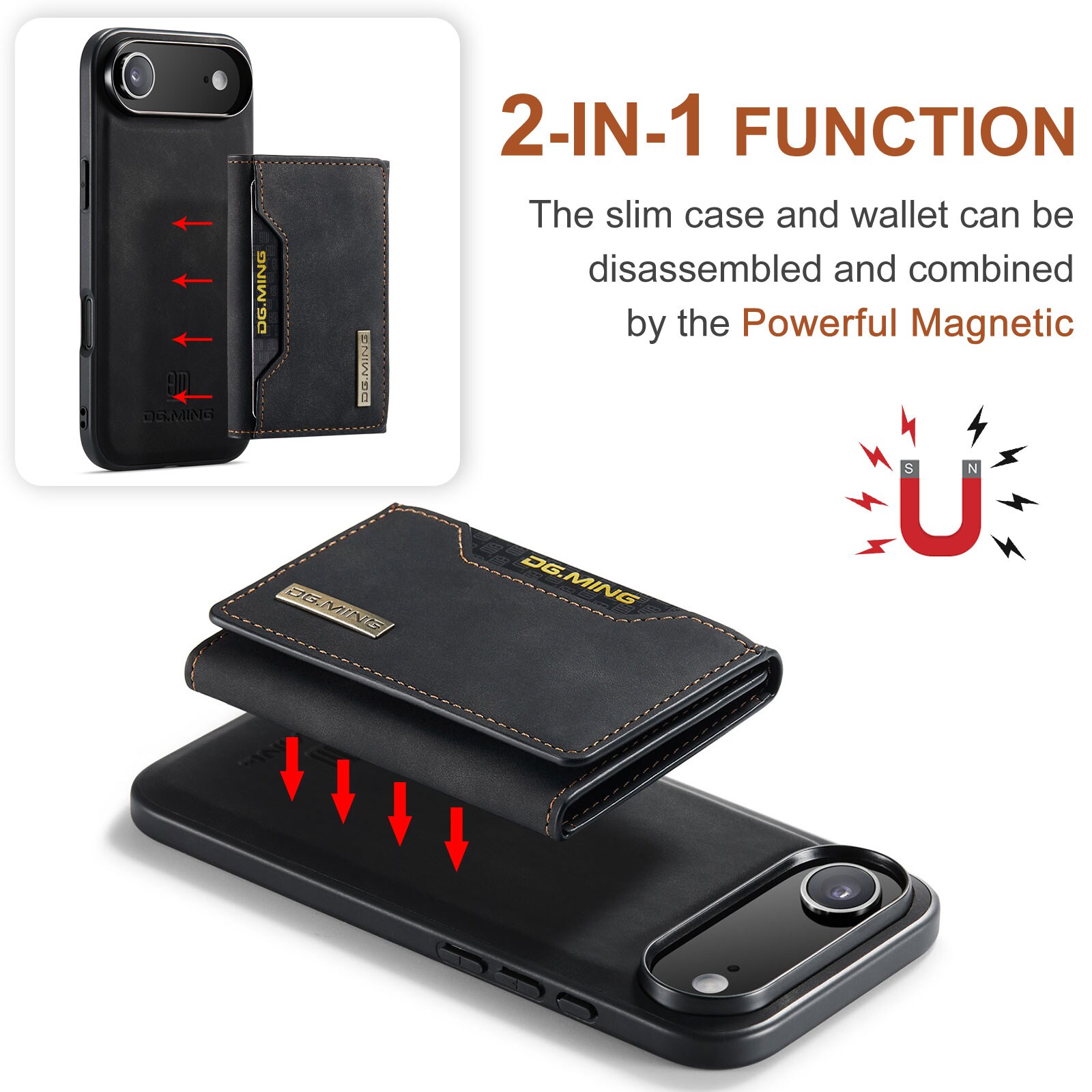 iPhone 17 Air Cover med aftagelig pung, Sort