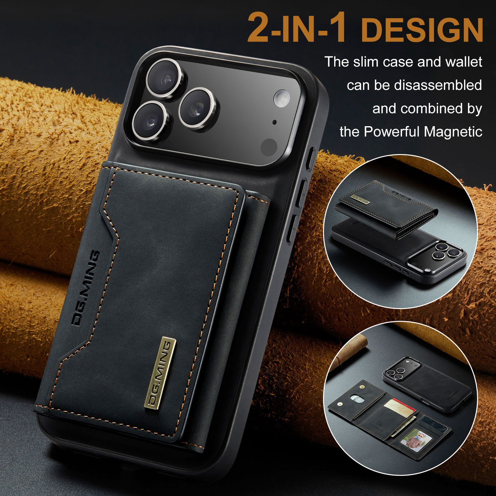 iPhone 17 Pro Cover med aftagelig pung, Sort